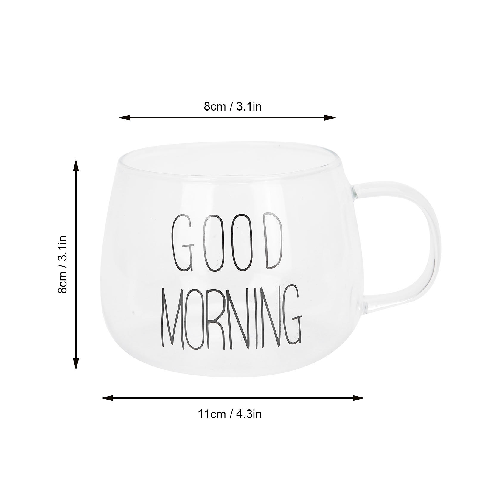 Kaffeetasse Aus Transparentem Borosilikatglas Mit Henkel Für Milchtee, Cocktails Und Andere Getränke. Schwarzes Etikett.