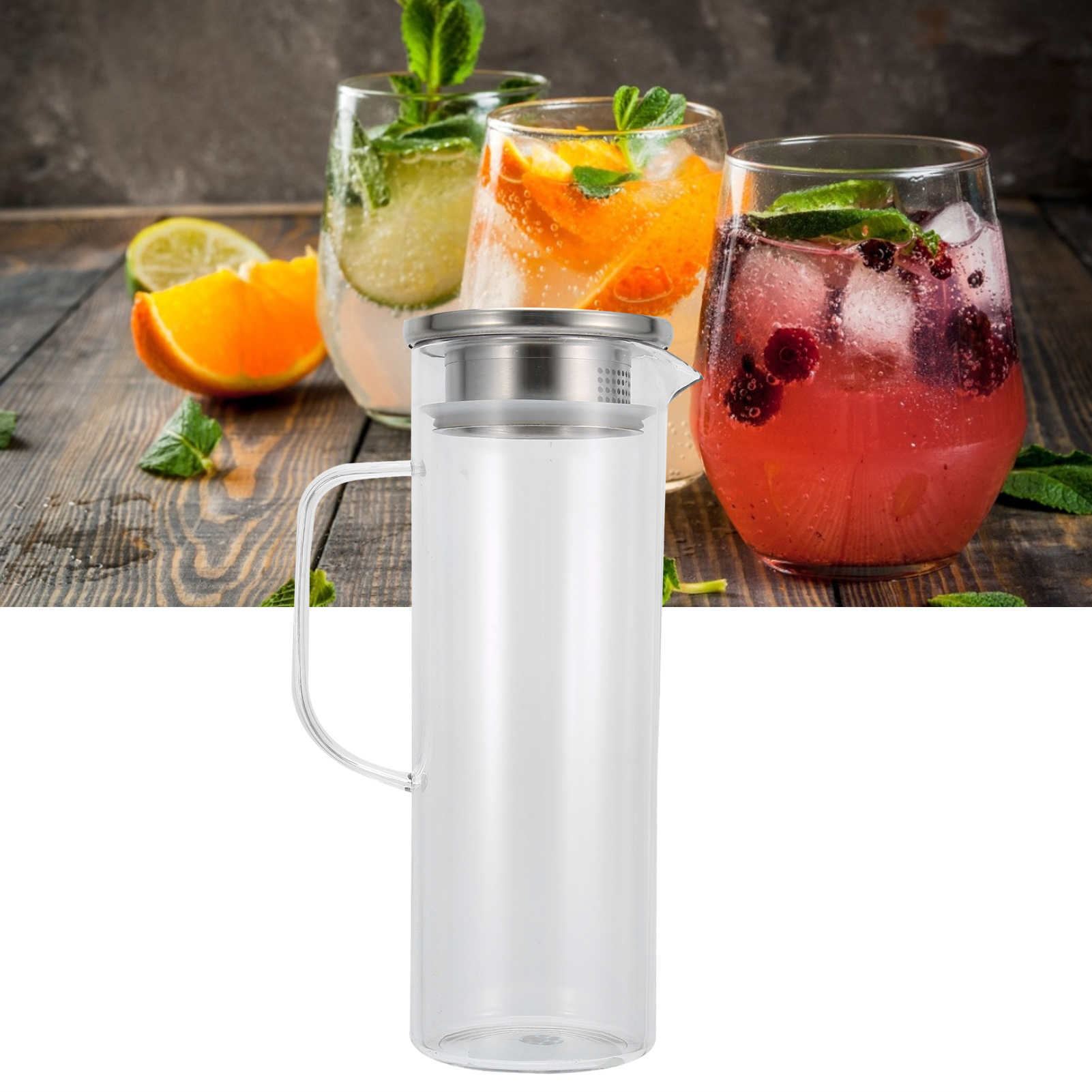 1100 Ml Kaltwasserflasche, Transparenter Krug Mit Edelstahldeckel Für Den Heimgebrauch.