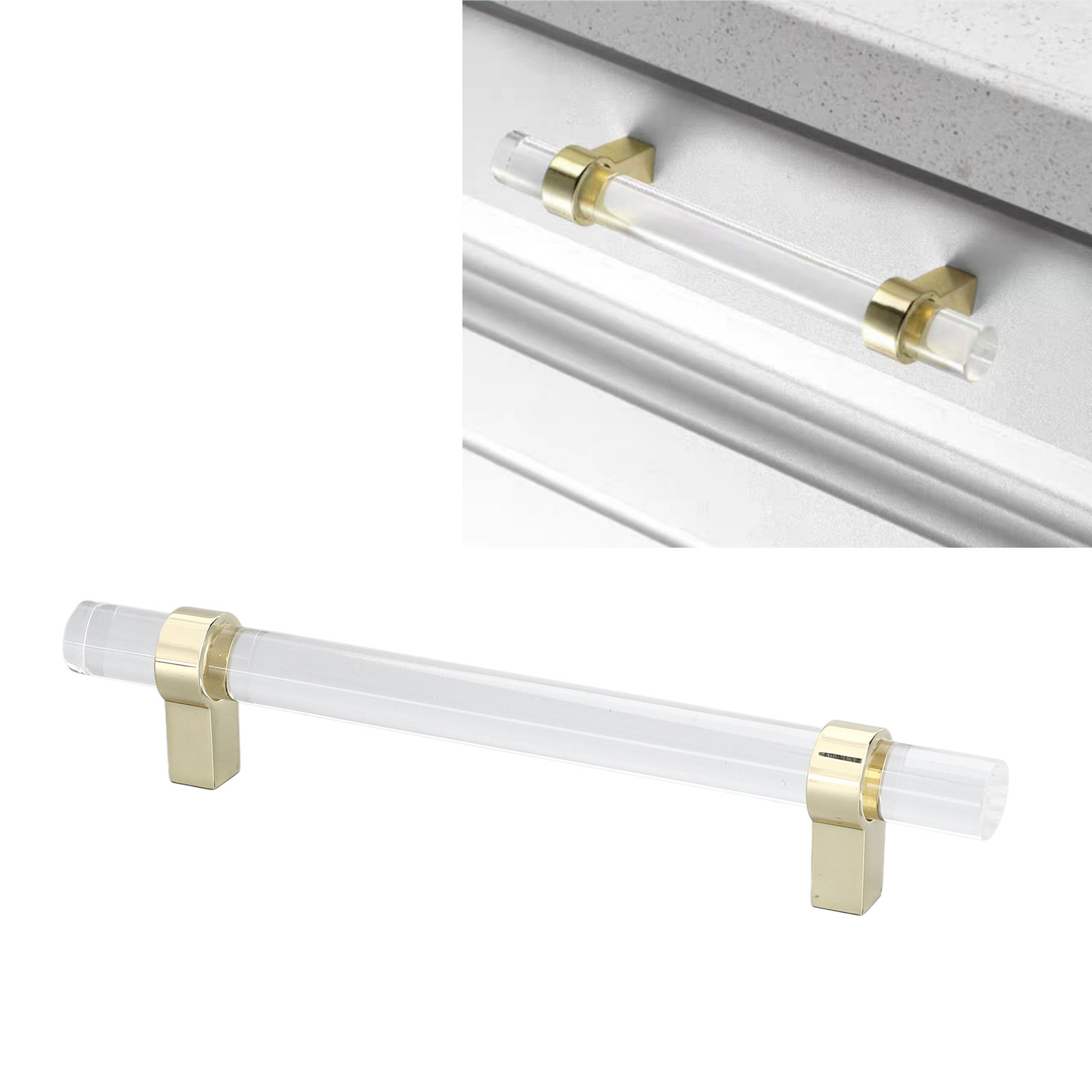 Klare Acrylglasgriffe, Moderner Minimalistischer Stil, Für Schranktüren, Kleiderschränke, Schubladen, Schwarze Einlochgriffe, 128 Mm Mittenabstand, Goldfarbene Ausführung.