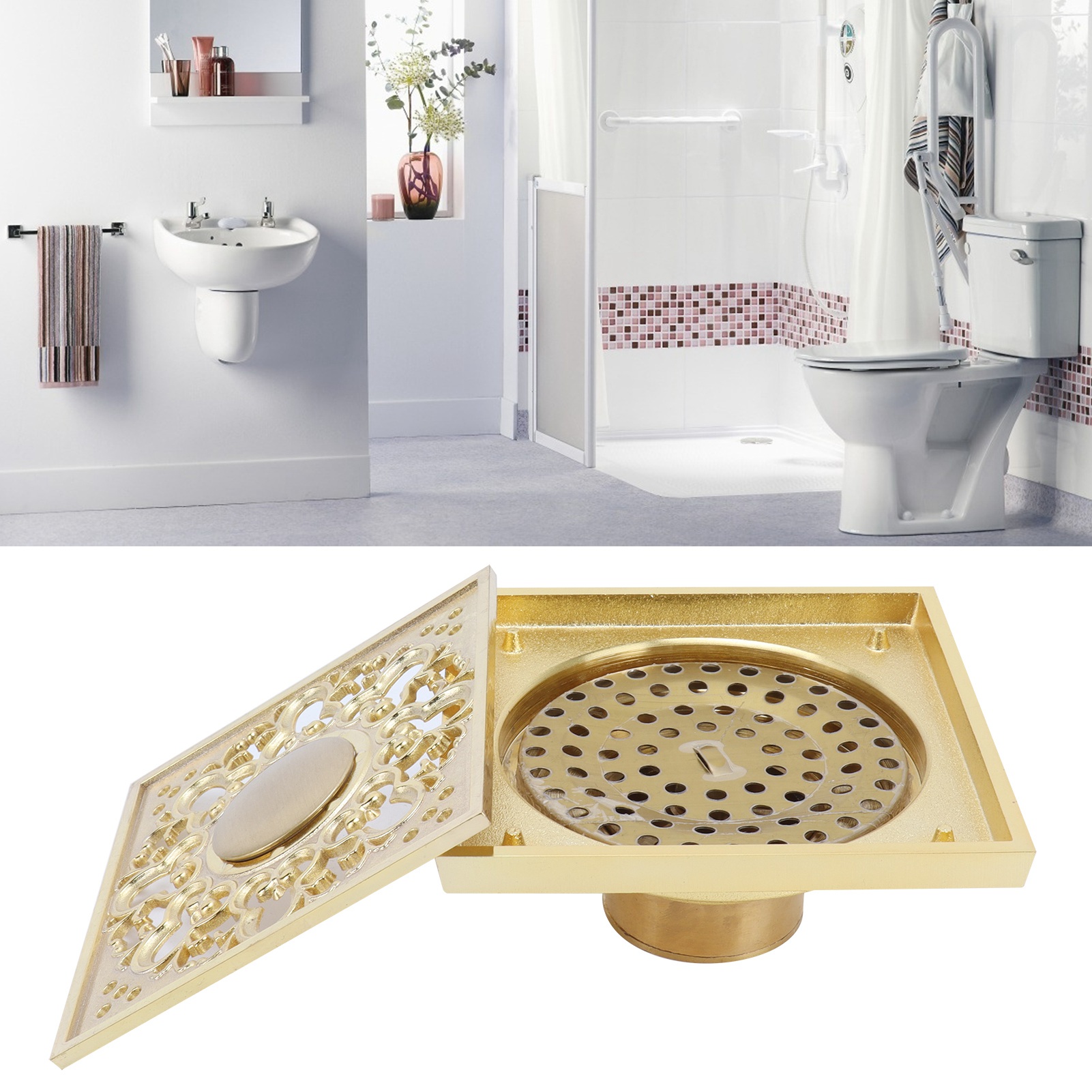 Bodenablaufgarnitur In Gold Für Bad Und Toilette, Geruchshemmendes Und Verstopfungsfreies Siebzubehör (flache Ausführung)