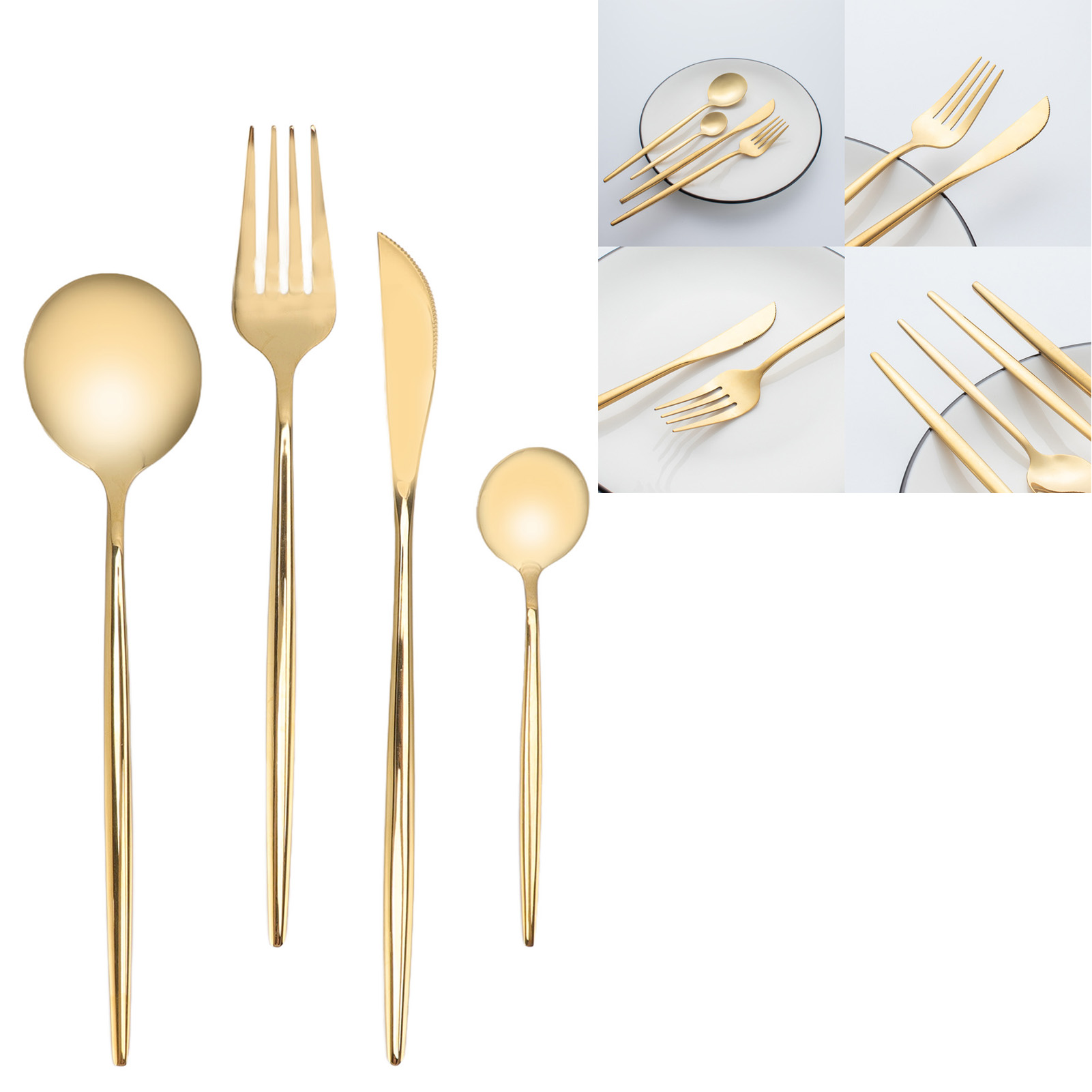 24-teiliges Edelstahl-besteckset, Gabel Und Löffel, Portugiesisches Besteckset, Goldener Löffel Und Gabel.