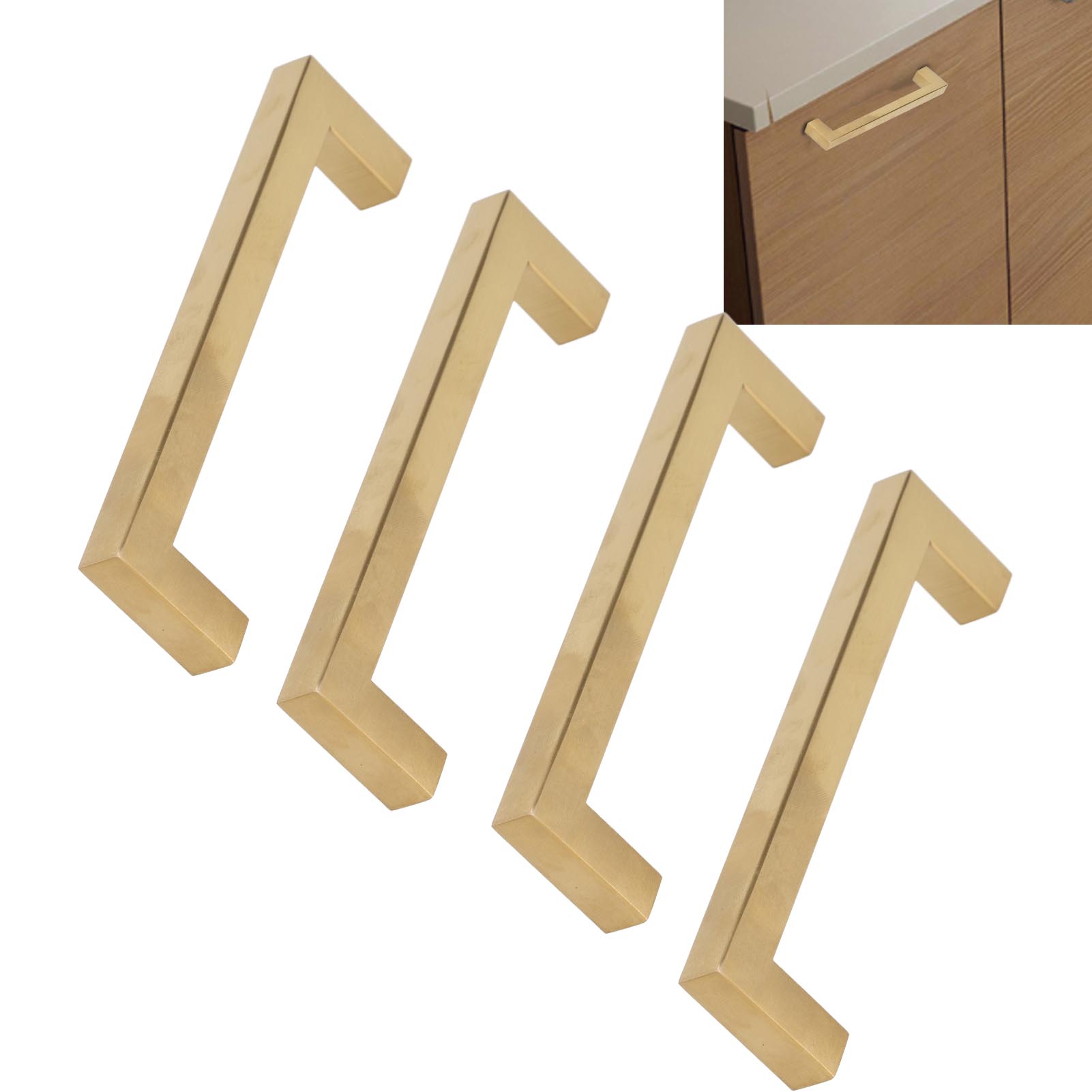 4 Sets Quadratischer Edelstahlgriffe Zu Verkaufen, Goldfarbene Griffe Für Schranktüren Und Küchenmöbel, Kleine Griffe 1212128