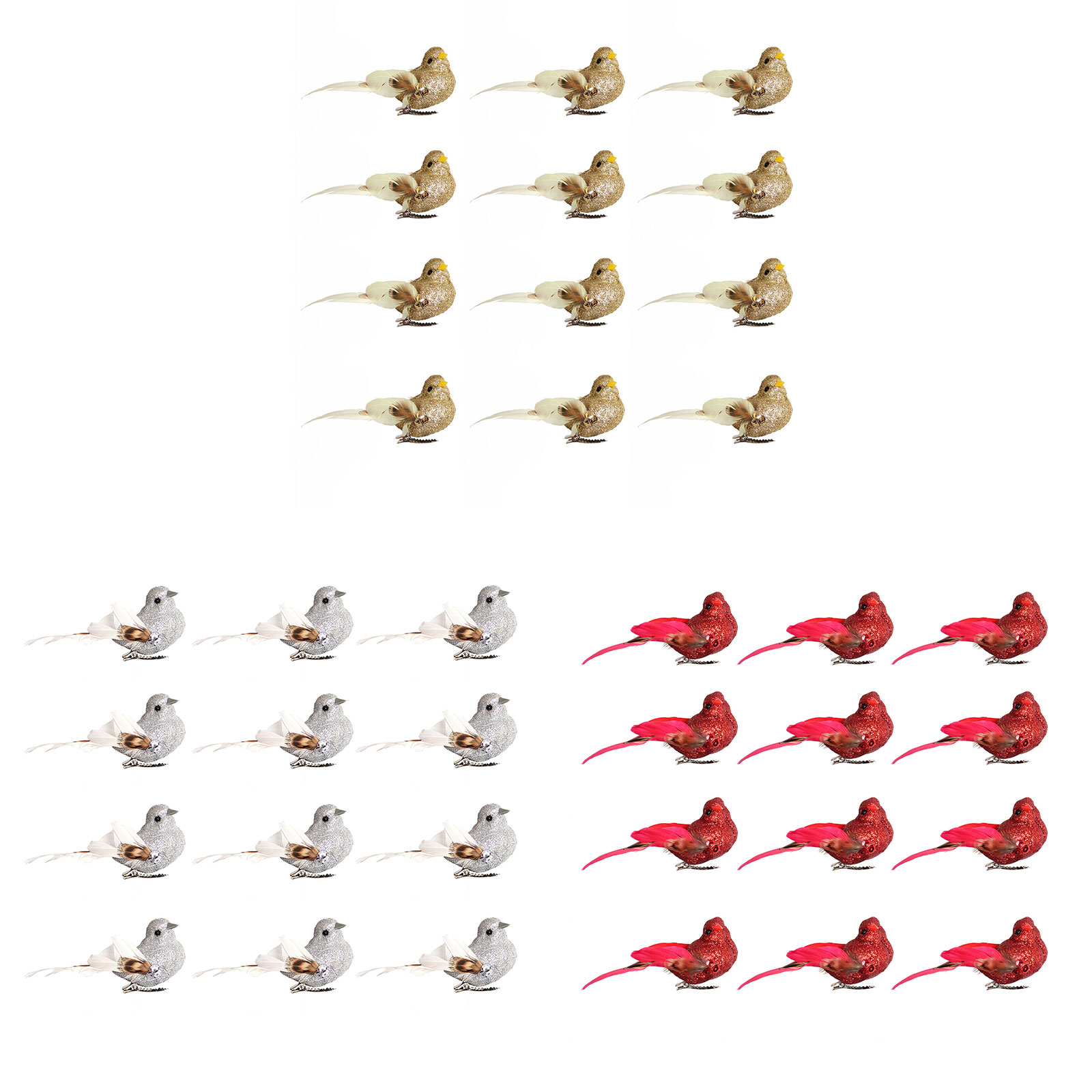 Set Mit 12 Künstlichen Federvögeln Mit Goldpuder, Weihnachtsdekorationen, Grünpflanzen, Garten, Bastelarbeiten, Schaumstoffanhänger.