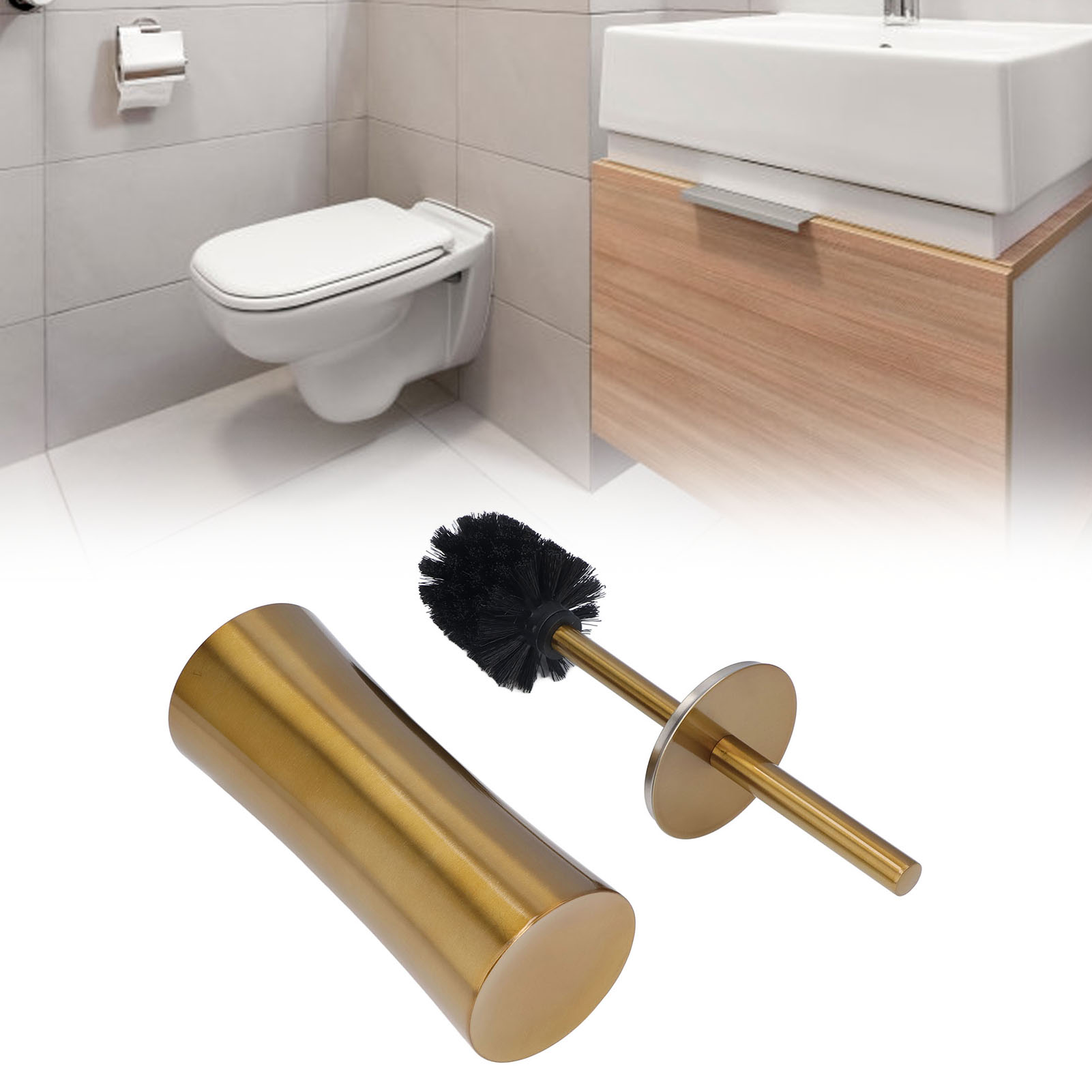 Wc-bodenbürste Aus Edelstahl, Schlankmachende Badezimmerreinigungsbürste, Goldenes Wc-bürstenset