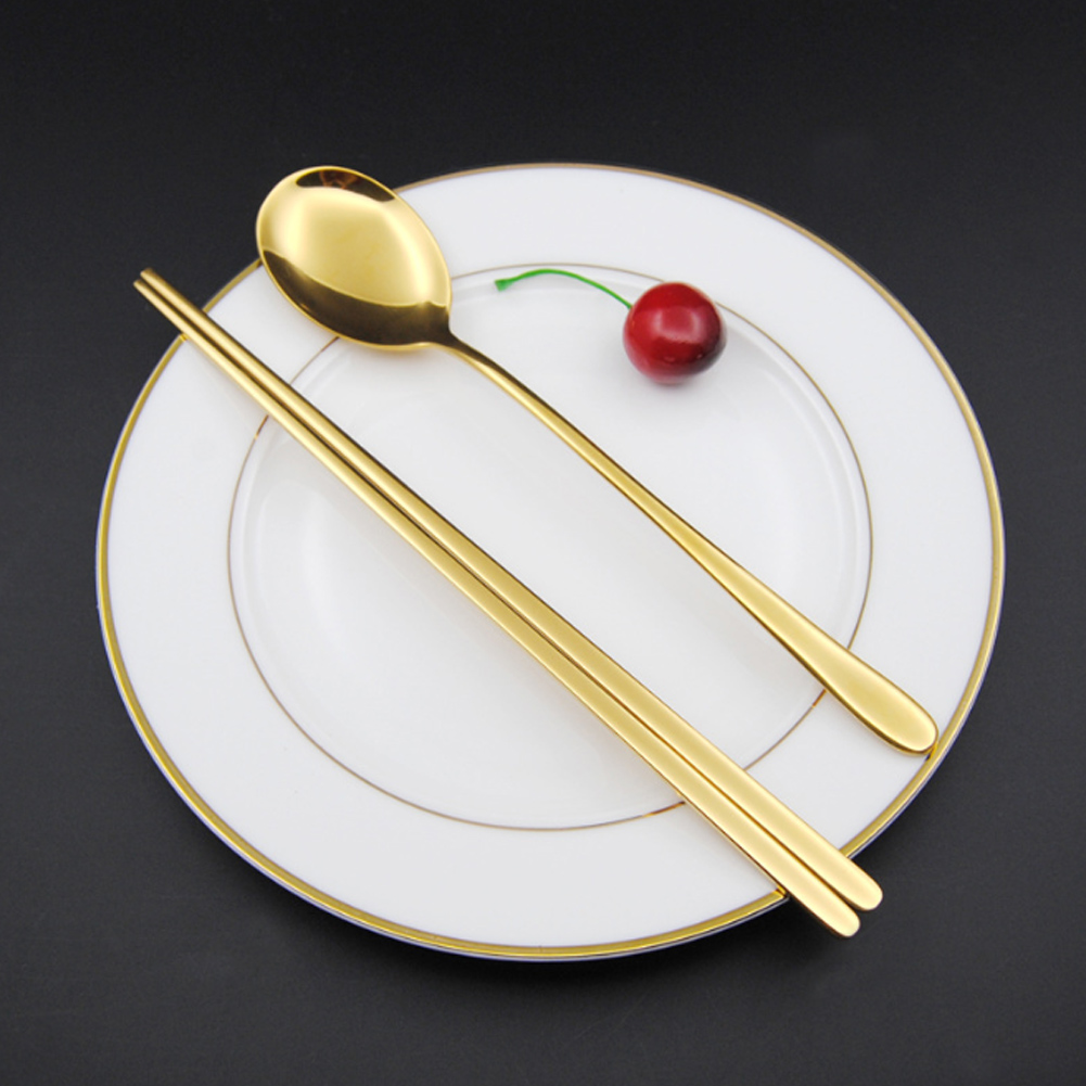 Set Aus Löffeln Und Essstäbchen Aus Edelstahl 304, Koreanischer Stil, Weihnachtsgeschenk (gold)