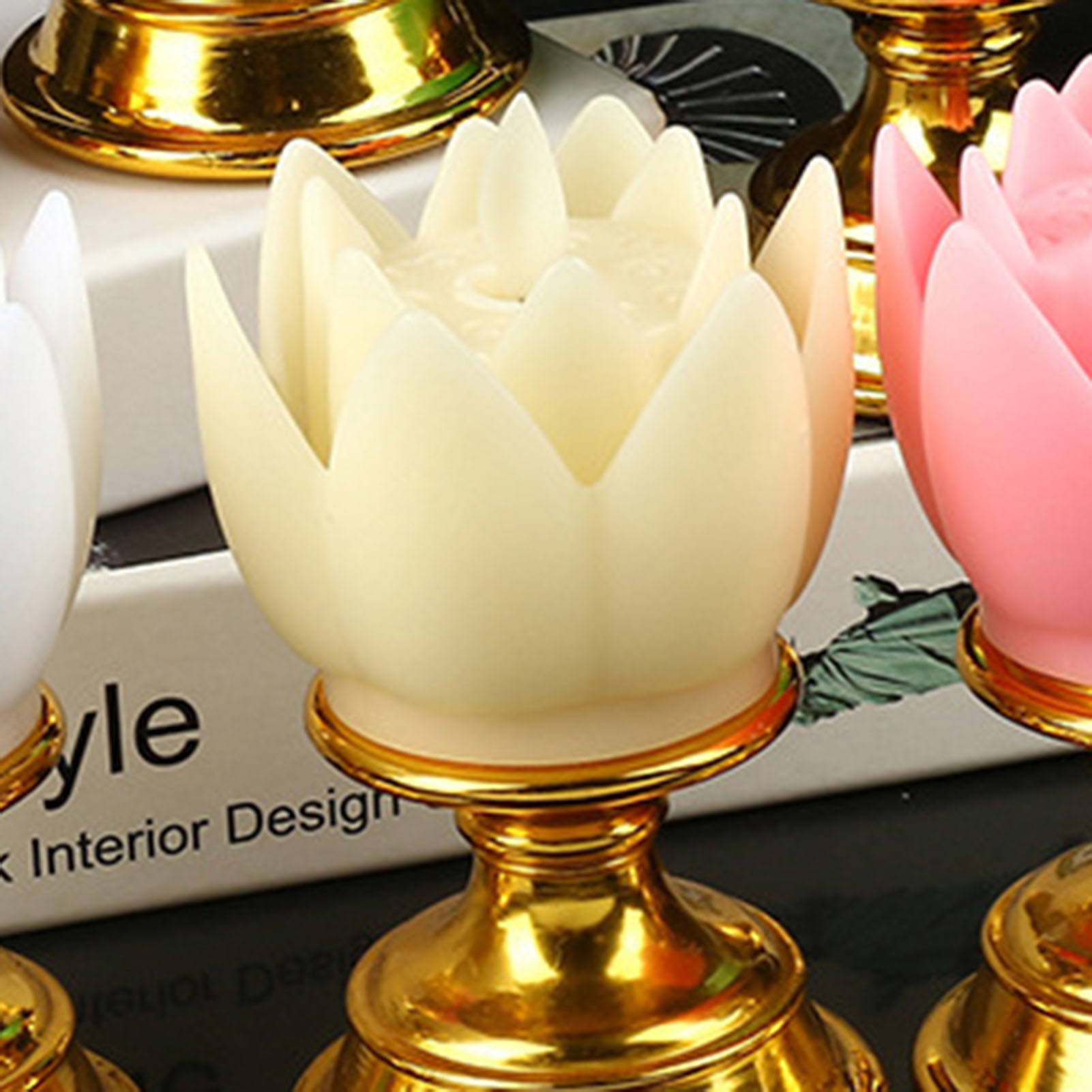 Siebenfarbige Lotuslampe Mit Goldenem Sockel, Dekorative Led-lampe, Die Eine Kerze Simuliert, Opferlampe Für Guanyin, Die Göttin Des Reichtums, Für Buddhistische Zeremonien, Dauerlichtlampe, Beige.