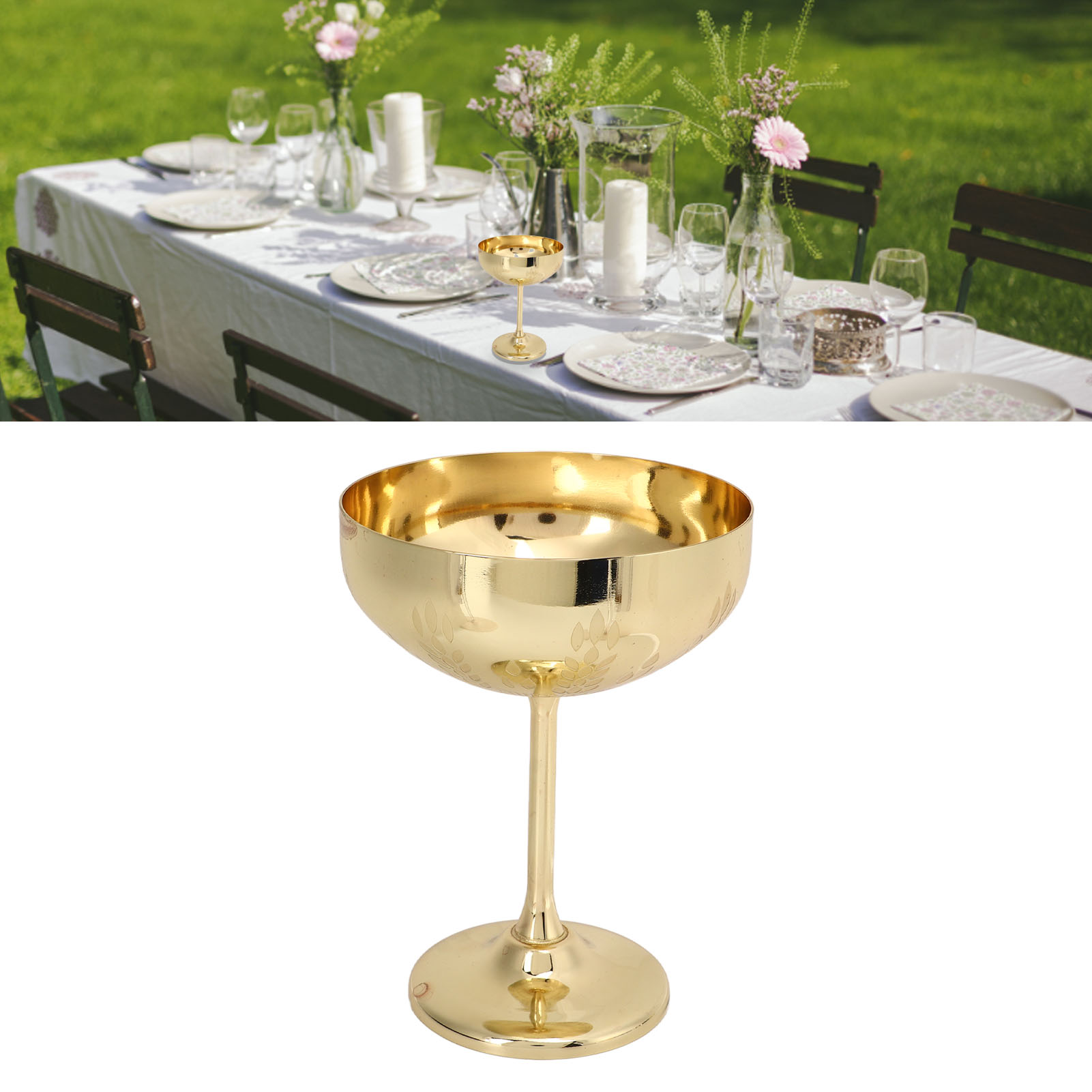 Champagnerglas Aus Metall, Edelstahl 304, Graviert, Für Bar Oder Party, Dekoratives Rotweinglas, Weizenährenmuster, Vergoldet