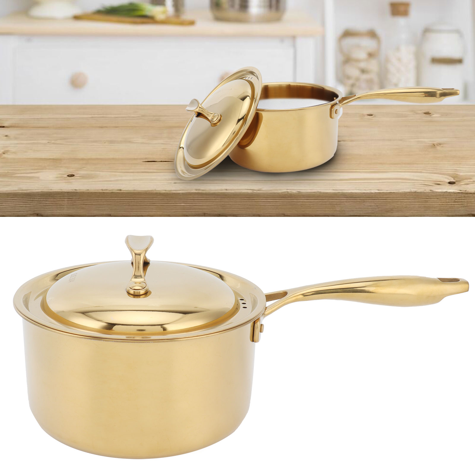 Dickwandiger Milchkrug Aus Edelstahl Mit Deckel, Dreilagiger Verbundboden, Passender Goldfarbener Lebensmittelbehälter