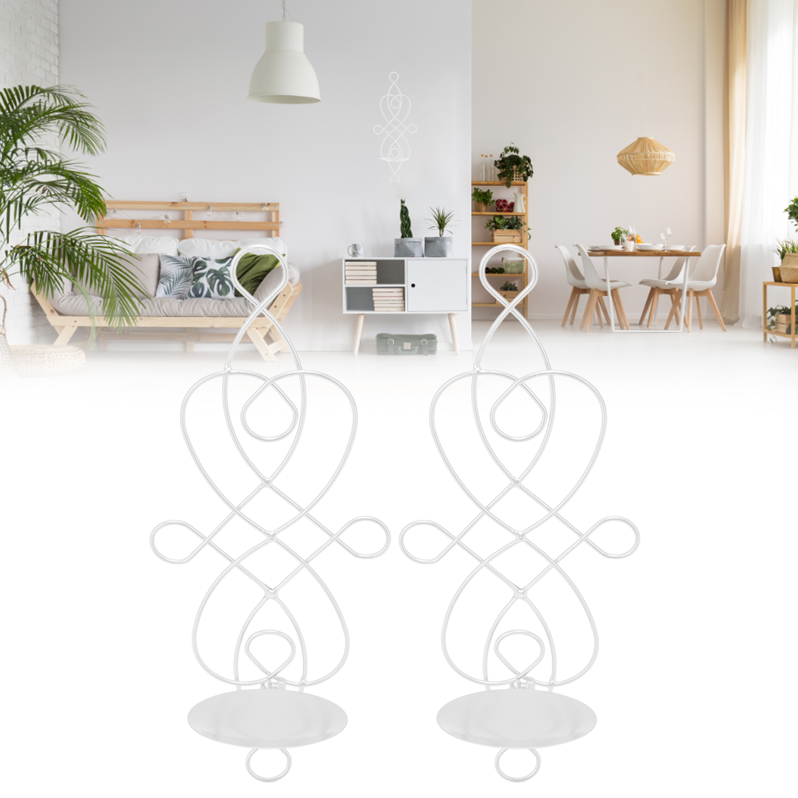 Set Aus 2 Schmiedeeisernen Kerzenständern Mit Chinesischem Knotenmuster, Originelle Wandkerzenständer, Metallkerzenständer, Weiß