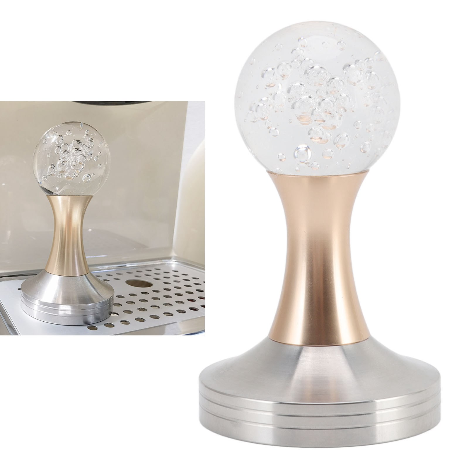 Kaffeetamper In Kristallkugelform, Edelstahlfuß, Hammer Für Küche Und Café, Goldene Säule 53 Mm / 2,1 Zoll