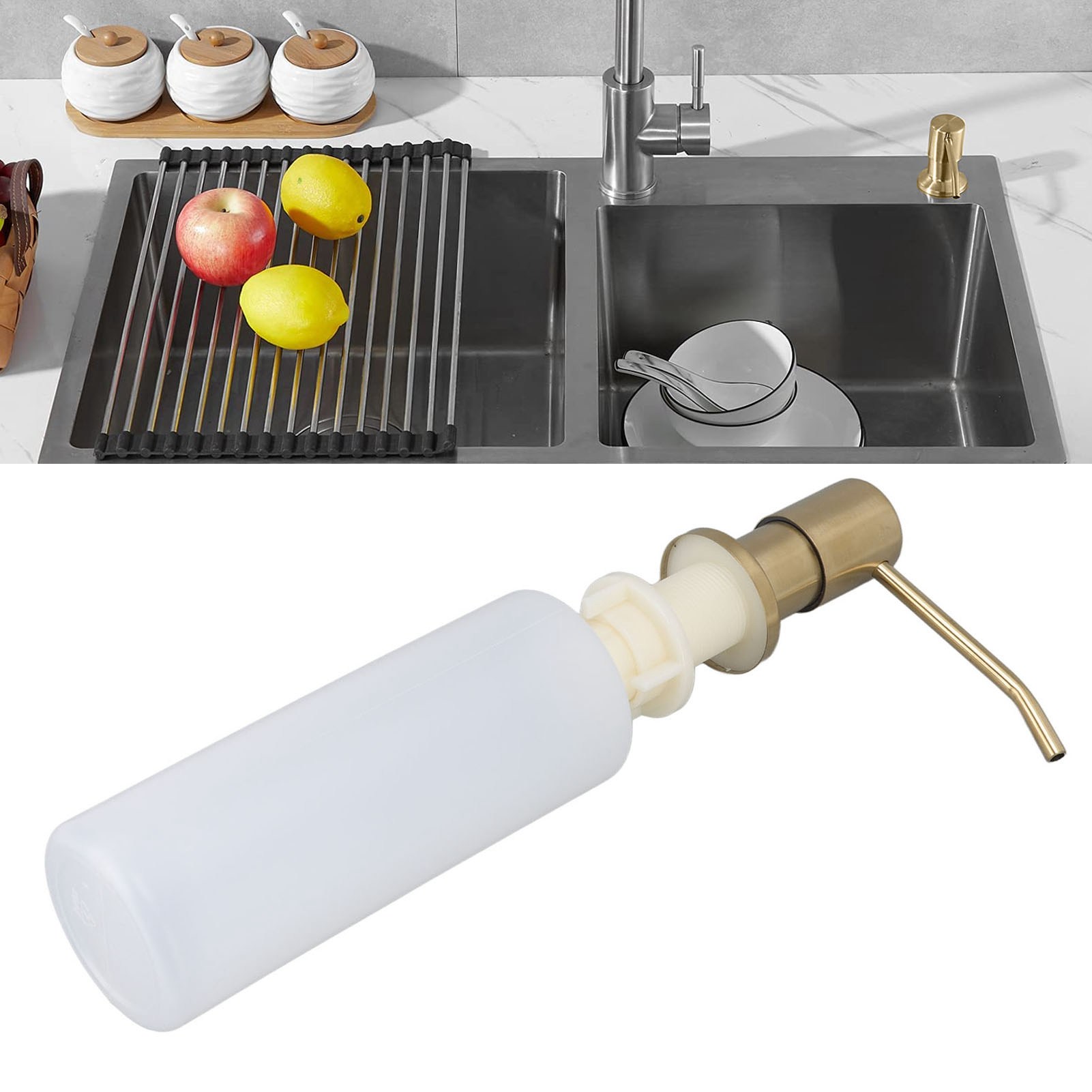 Seifenspender Für Küchenspülen Aus Edelstahl 304, 360° Drehbarer Pumpenkopf, 300 Ml, Kompatibel Mit Küchenspülen Und Waschbecken Aus Edelstahl (gold)