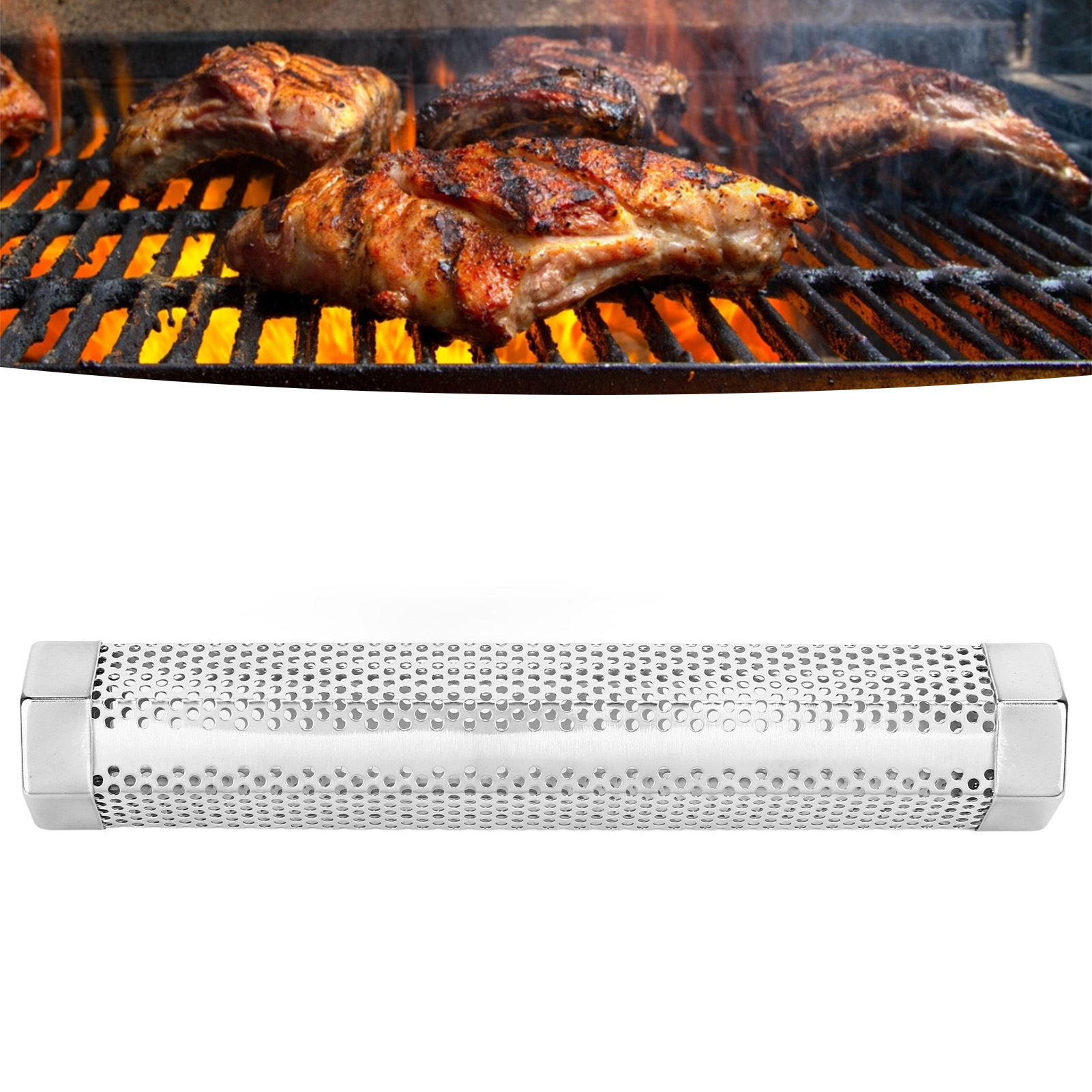 30 Cm Großes, Rautenförmiges Edelstahl-räucherset, Bbq-räucherbox, Grillbesteck Für Obstholz