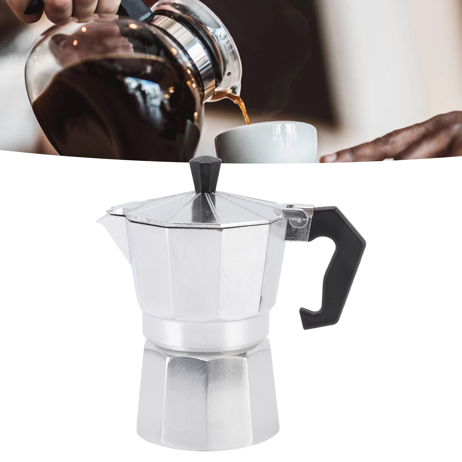 Achteckige Mokkakanne Aus Aluminium Für Den Heimgebrauch, Italienischer Stil, Kaffeetasse Fürs Büro, Induktionsgeeignet, Kaffeezubereitungsset