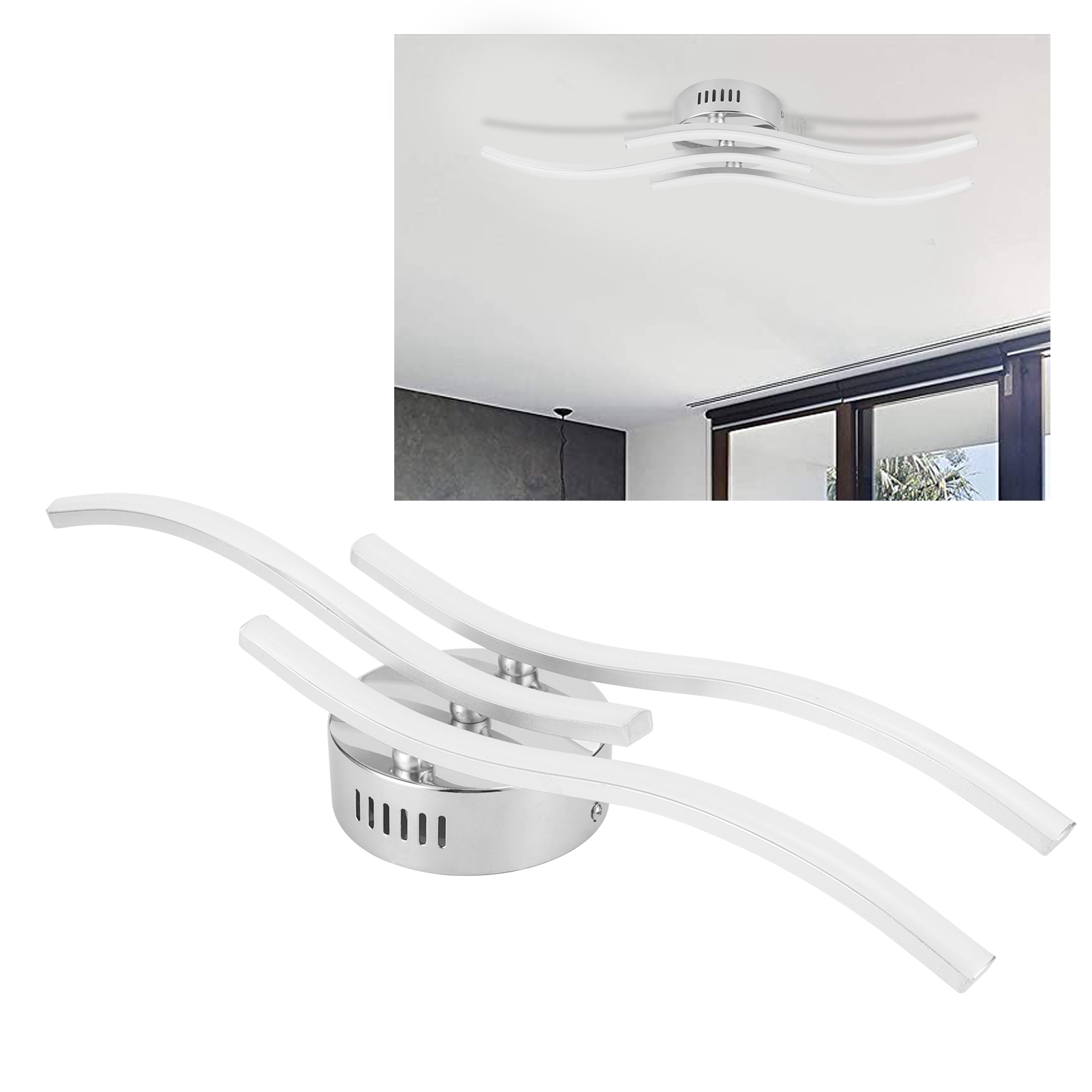 Dekorative Led-deckenleuchte Mit Parallelen Lichtstrahlen, Wellenförmig, Weißes Licht, Ac85265v, Für Das Wohnzimmer.