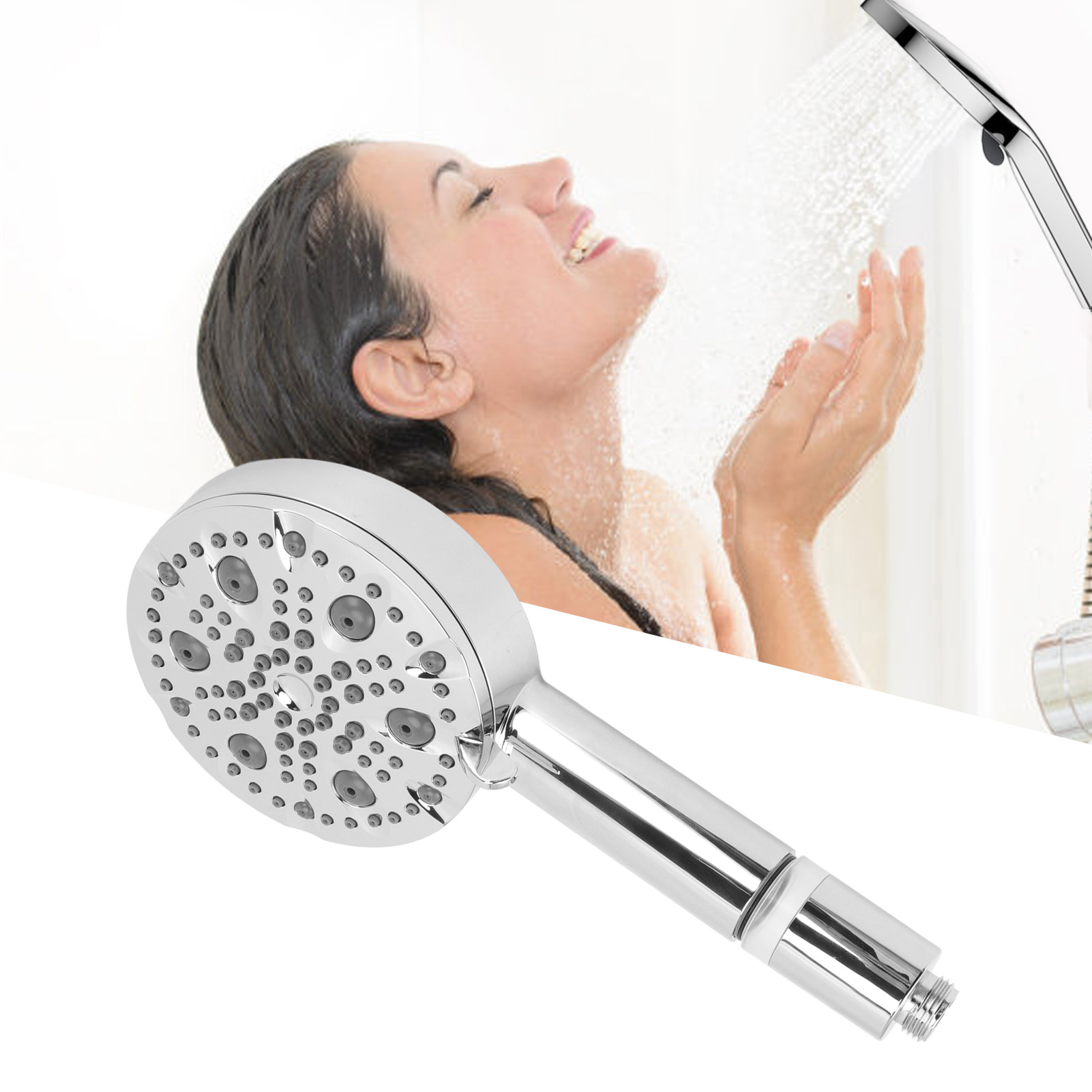Handbrause Mit 9 Funktionen, Spritzpistole Und Wasserdruckverstärker Duschkopf Mit 9 Funktionen Und Filter (silber)
