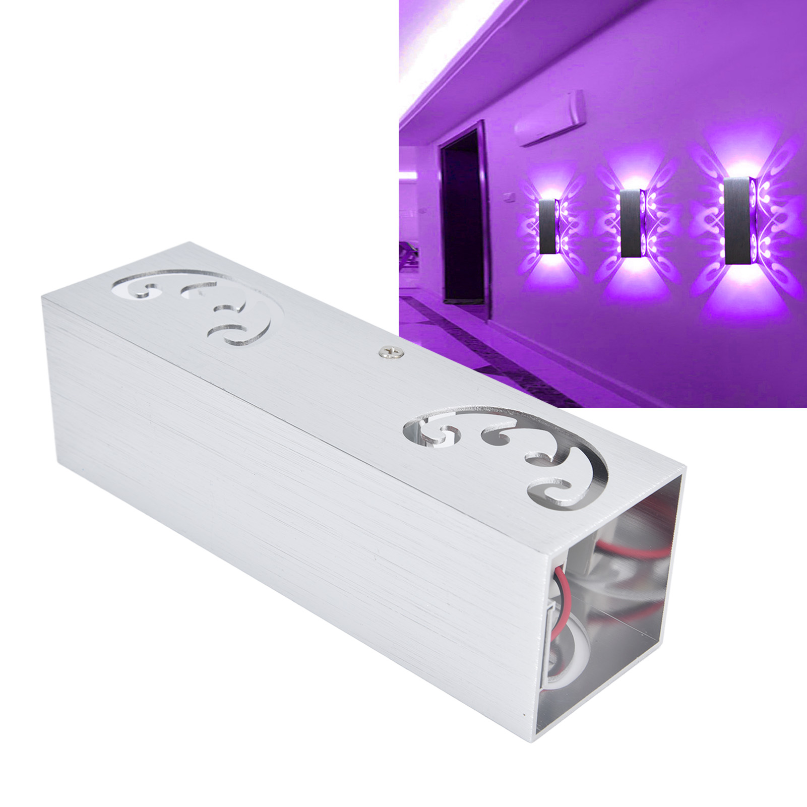 Schmetterlingsförmige Wandleuchte Mit Zwei Led-köpfen (2 W), Aluminiumstruktur, Diffusem Licht, Dekorative Deckenleuchte Für Bar-eingangsbereiche Oder Flure, Violettes Licht