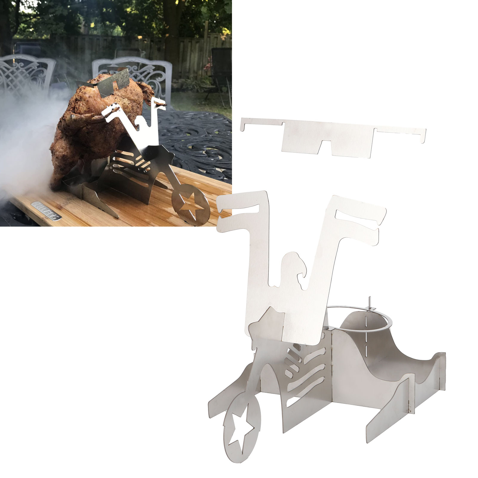 Tragbarer, Motorradförmiger Grillständer Aus Edelstahl Für Hähnchengrill