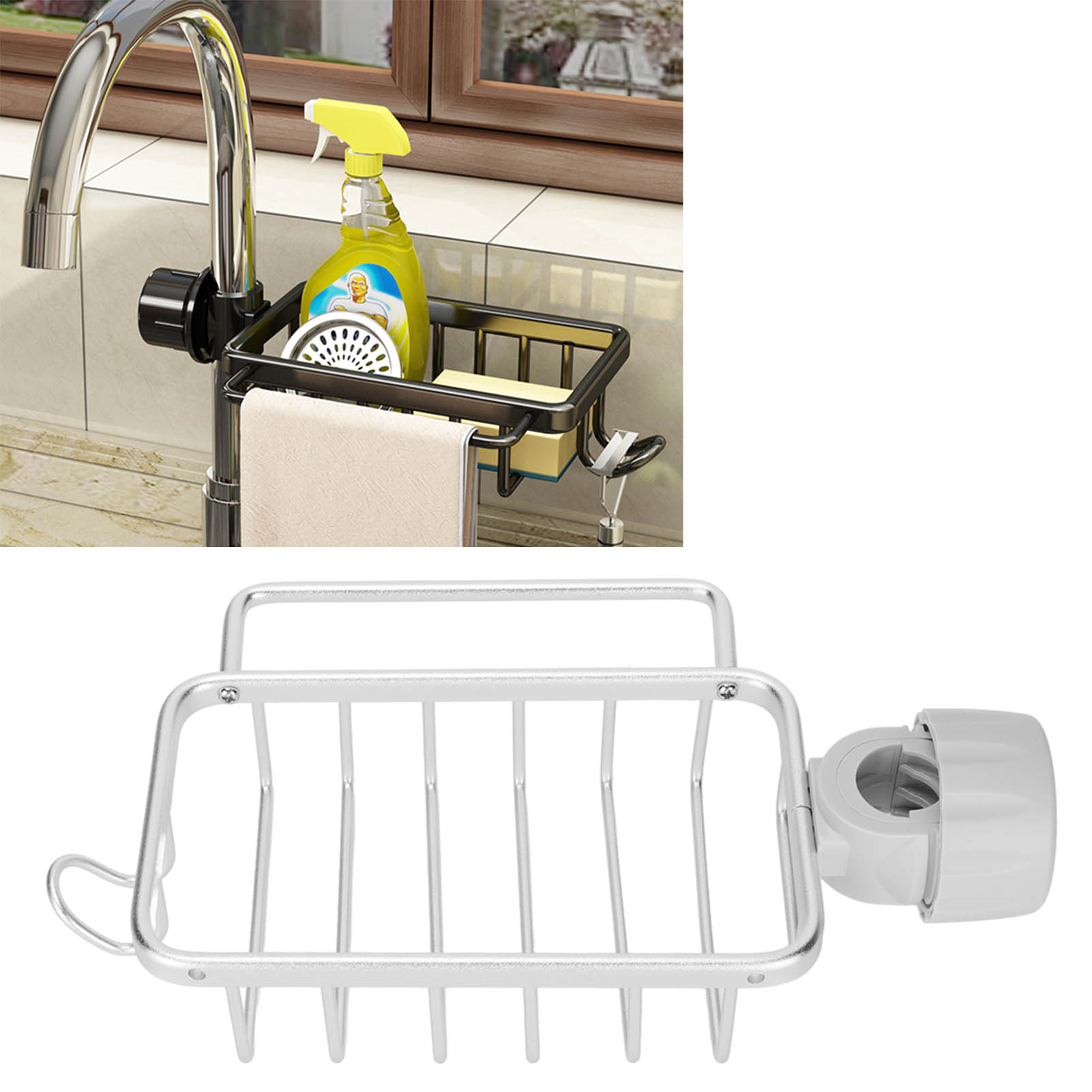 Ablage Für Küchenarmaturen, Schwammhalter, Hängeablage Mit Handtuchhalter Für Die Küchenspüle, Silberfarben.