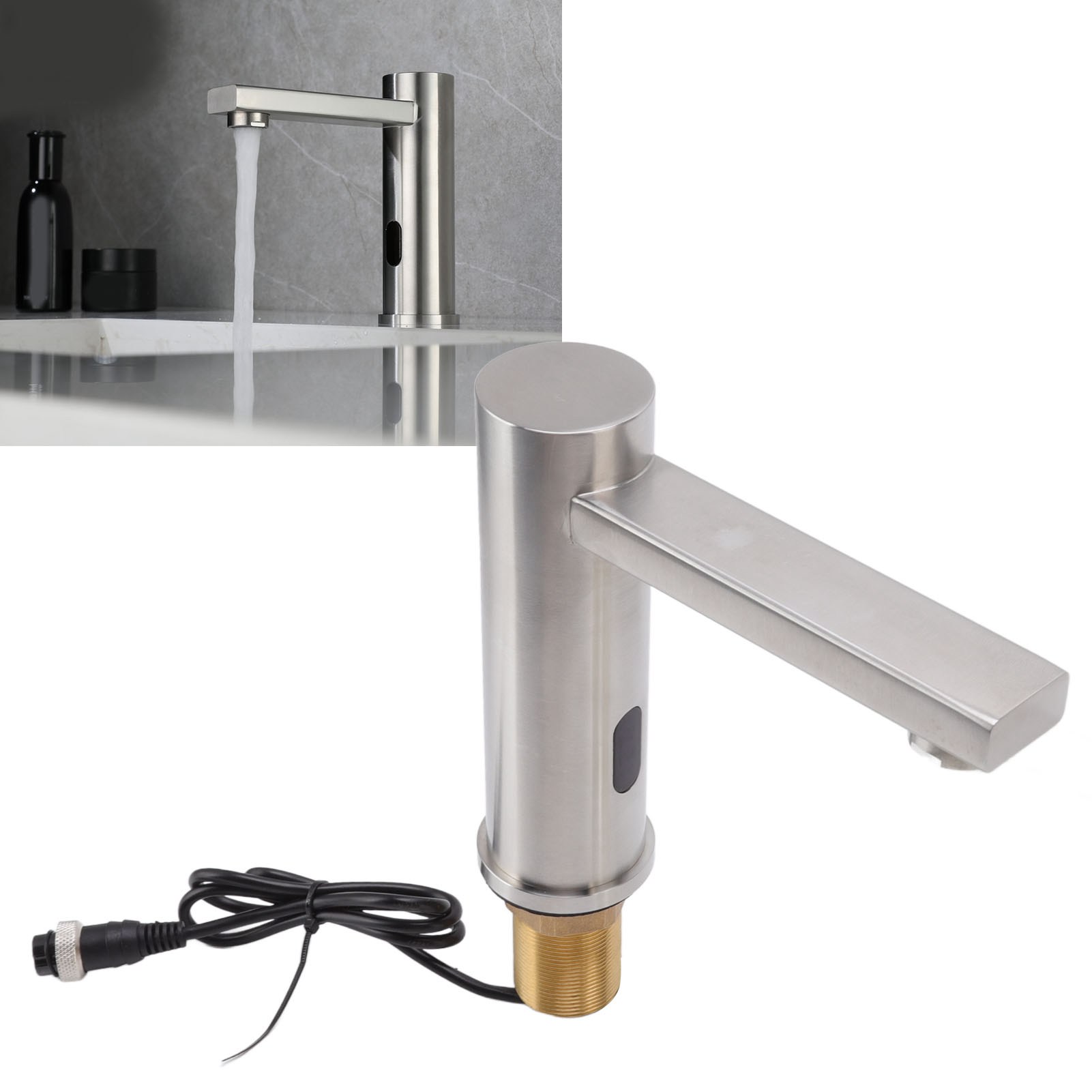 G1/2 220v Vollautomatischer Intelligenter Waschtischhahn Mit Infrarotsensor, Aus Gebürstetem Edelstahl 304, Für Kaltwasser, Für Gewerbliche Und Private Nutzung.