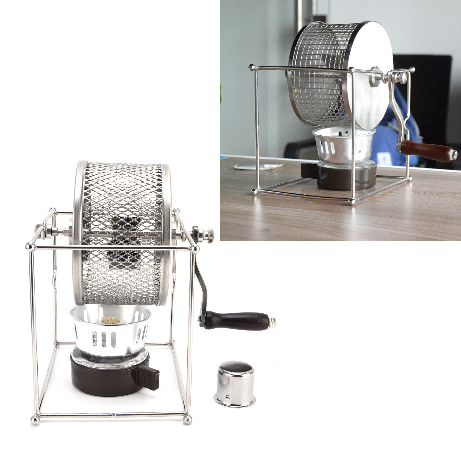 Manueller Walzenkaffeeröster, Kleines Haushaltsmodell Aus Edelstahl, Mit Einstellbarer Temperatur.