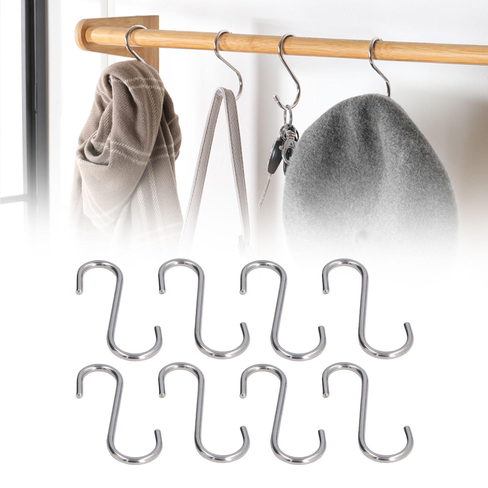 Set Mit 8 Schlichten, Dicken, S-förmigen Kleiderhaken Aus Massivem Edelstahl 304 Für Das Badezimmer (8er-set)