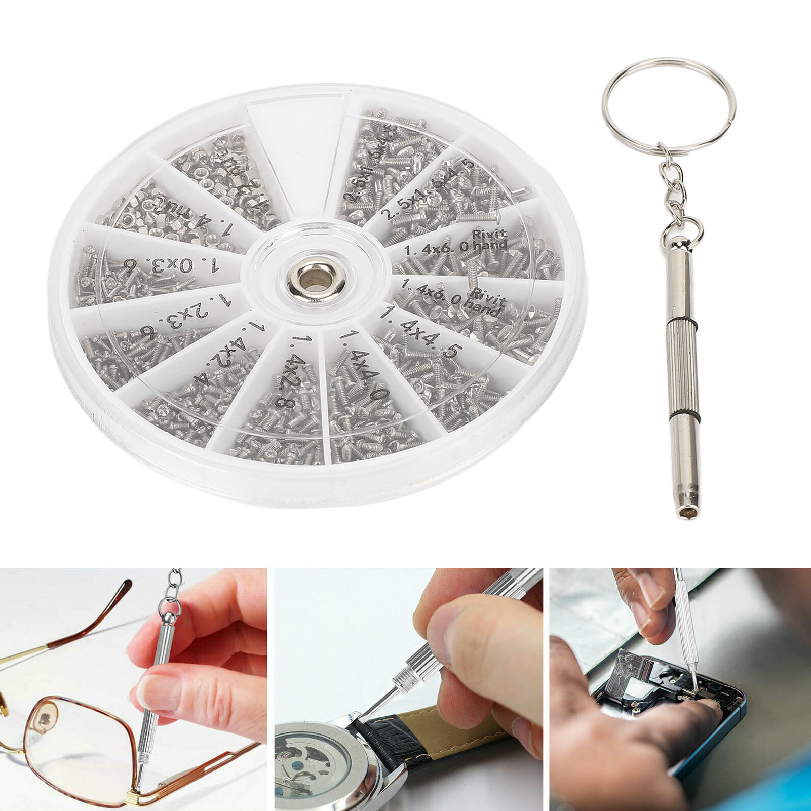 Uhren- Und Brillenreparaturset (601-teilig), Kleines Set Mit Schrauben Und Muttern Sowie Schraubendrehern M1, M1.2, M1.4, M1.6