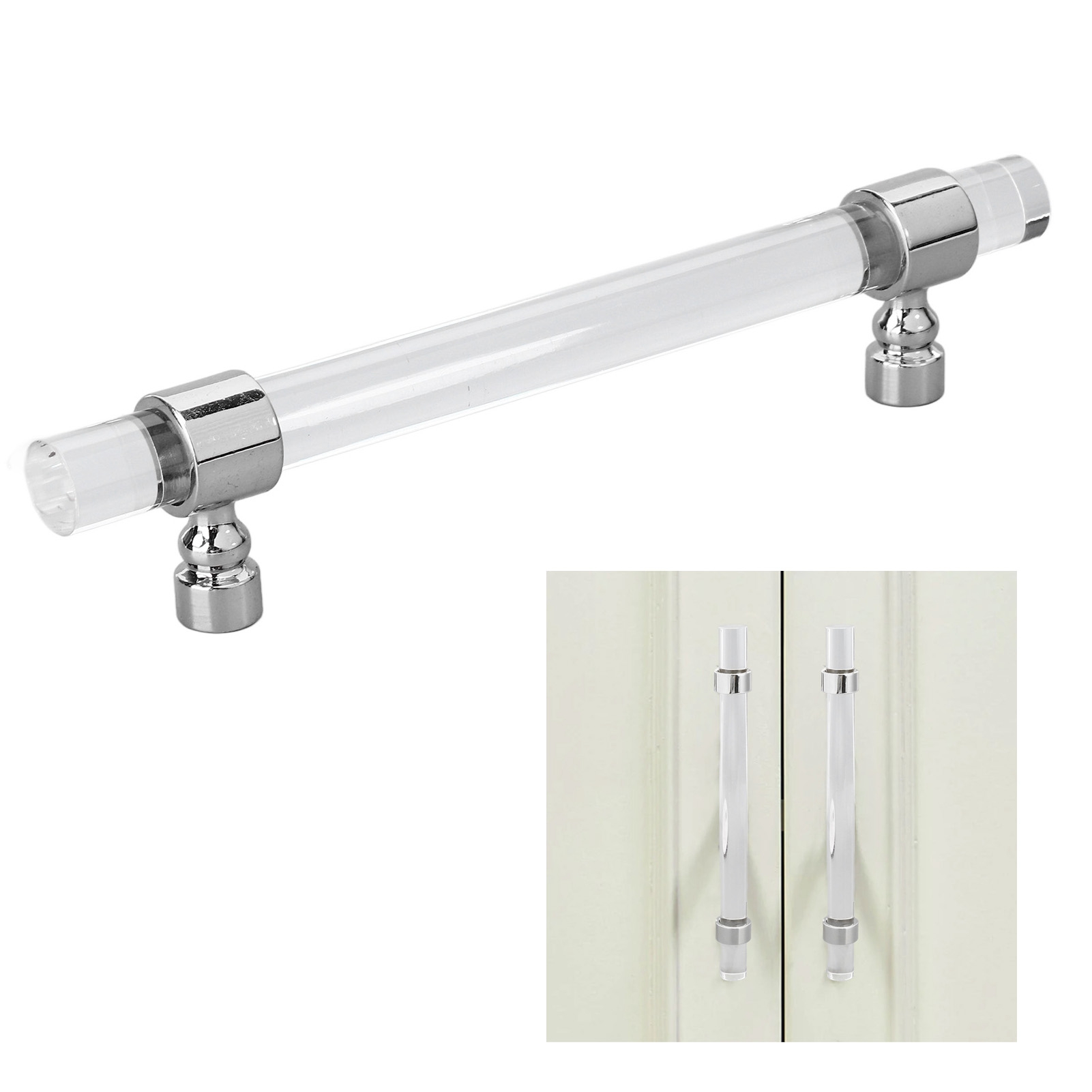 Kristallklare Acrylgriffe Für Schranktüren, Kleiderschranktüren, Schubladen Und Schuhschränke – Kristallgriffe B01277s, 96 Mm Lochabstand – Brillantsilber