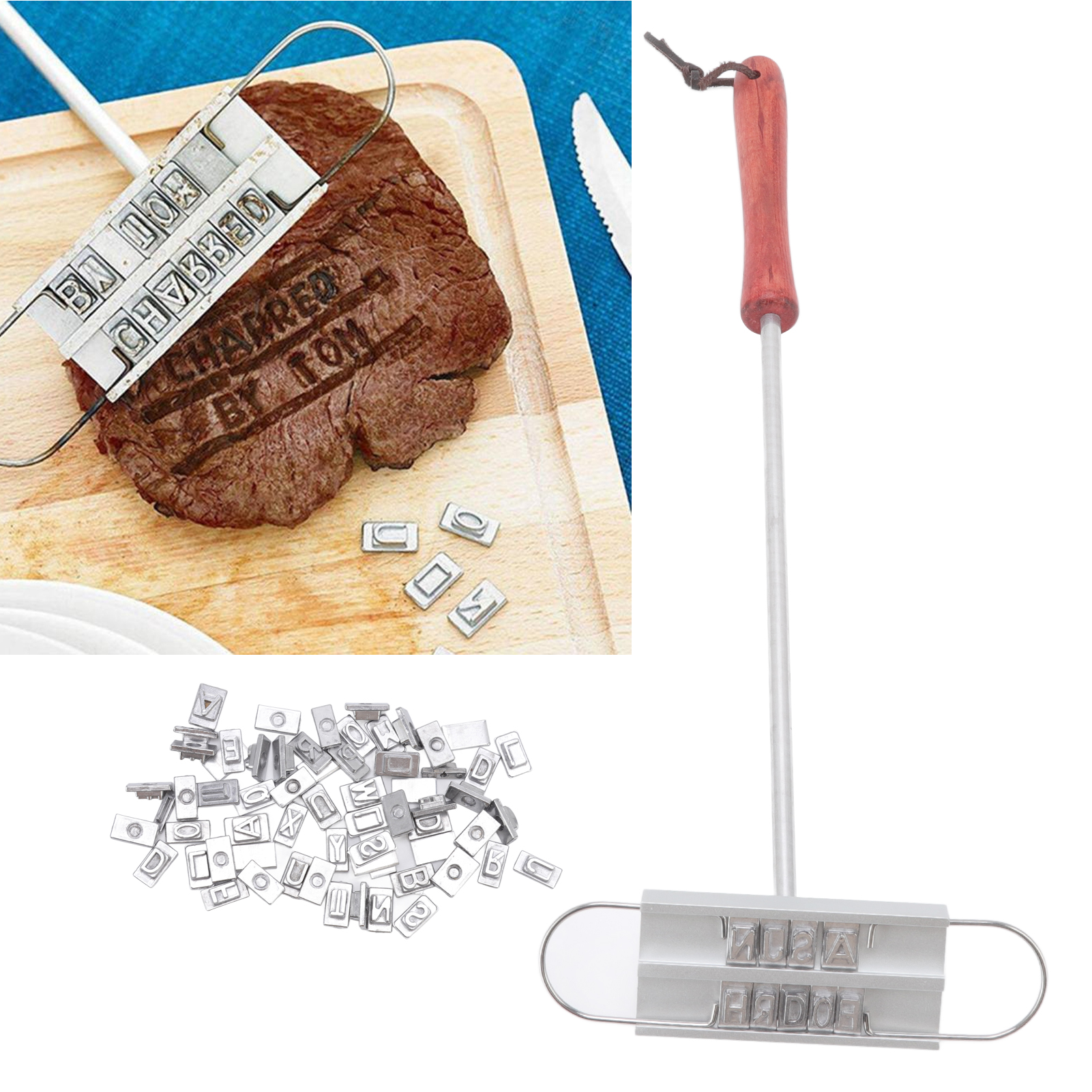 Brenneisen Für Grillgerichte, Grillfleisch Und Englische Buchstaben.