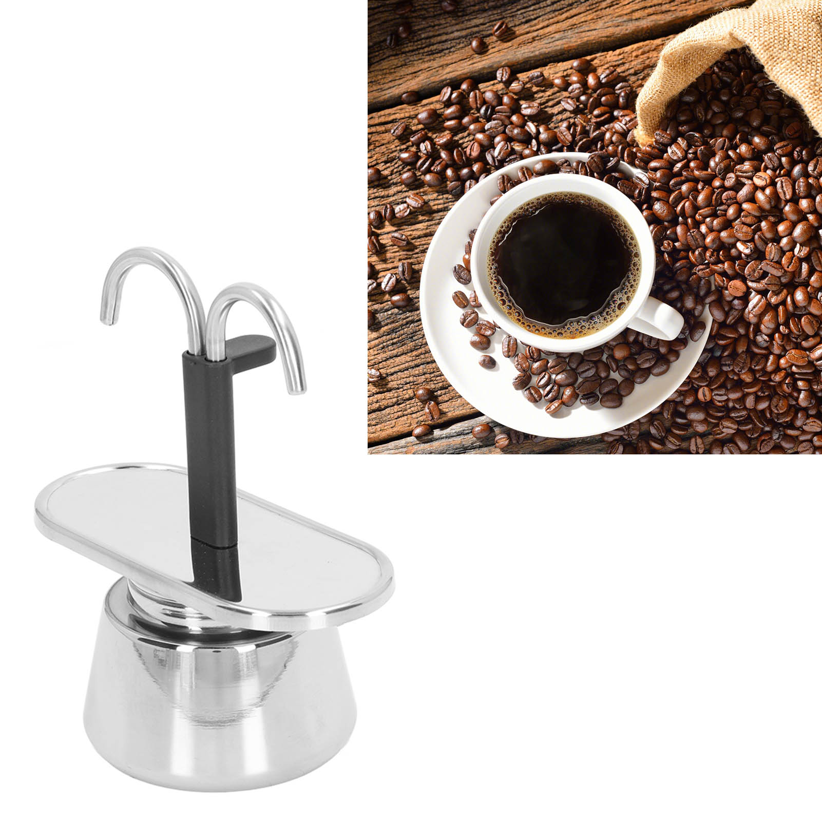Italienische Kaffeemaschine (100 Ml) Mit Doppelschlauch Aus Robustem, Lebensmittelechtem Edelstahl, Hitzebeständig, Rutschfest, Mit Dickem Filter Und Großem Fassungsvermögen