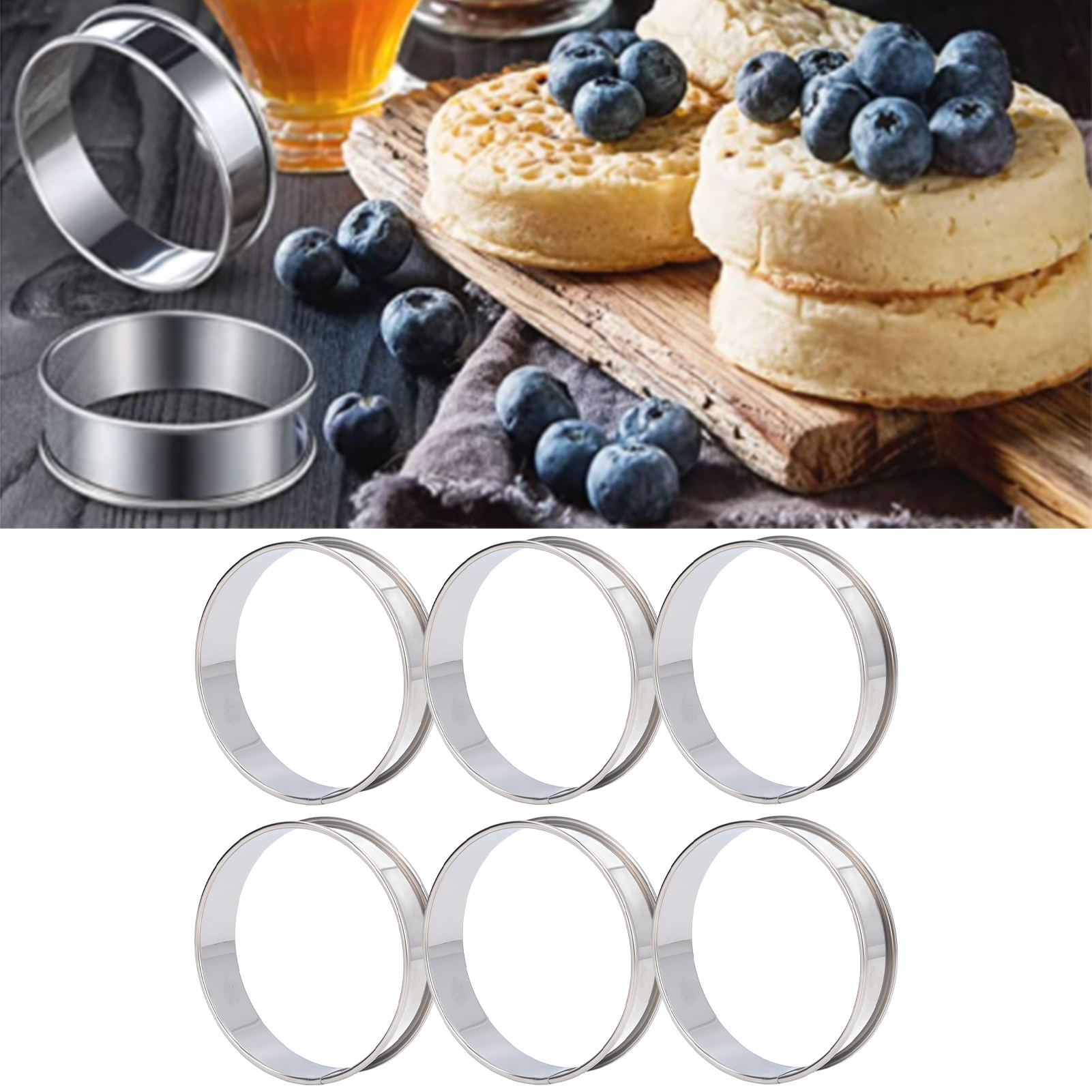 Mini-kuchenringe Aus Edelstahl, Ringe Für Englische Muffins, Doppellagige Ringe, Antihaftbeschichtet Und Leicht Zu Lösen, 10 Cm.