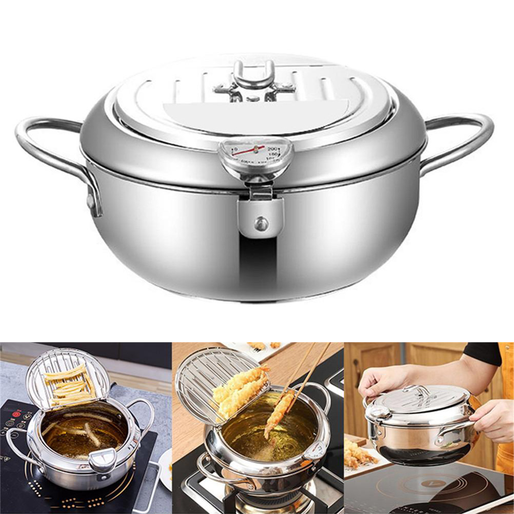 Tiefe Edelstahl-bratpfanne, Japanischer Tempura-frittierapparat Mit Kontrollthermometer, Antihaftbeschichtet, Zum Kochen