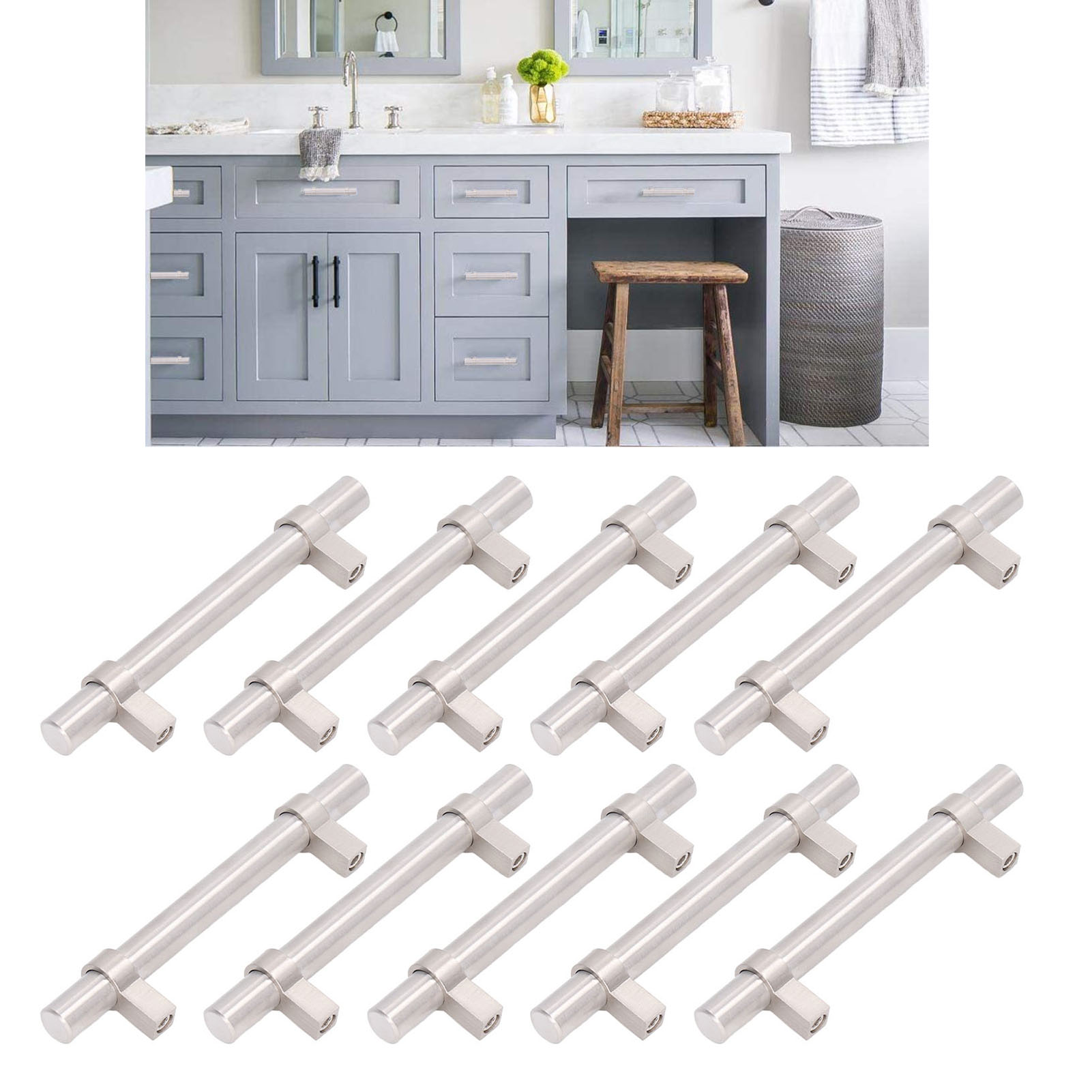 10 Sets/zu Verkaufen: Hohlgriffe Aus Edelstahl, 14 Mm Rohrdurchmesser, Kleine Schrankschubladengriffe, Quadratische Füße, 128 Mm Lochabstand.