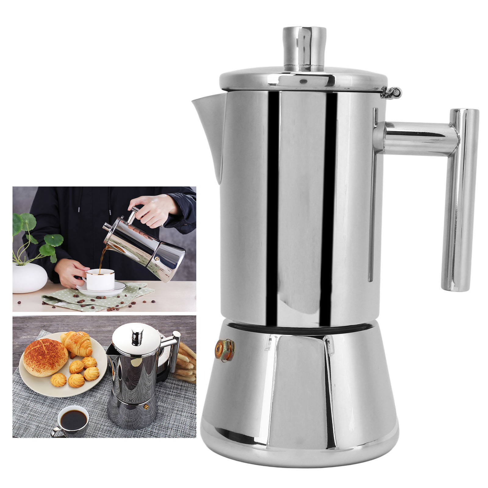 Kaffeemaschine Aus Poliertem Edelstahl, Induktionsgeeignet, 500 Ml (10 Tassen)
