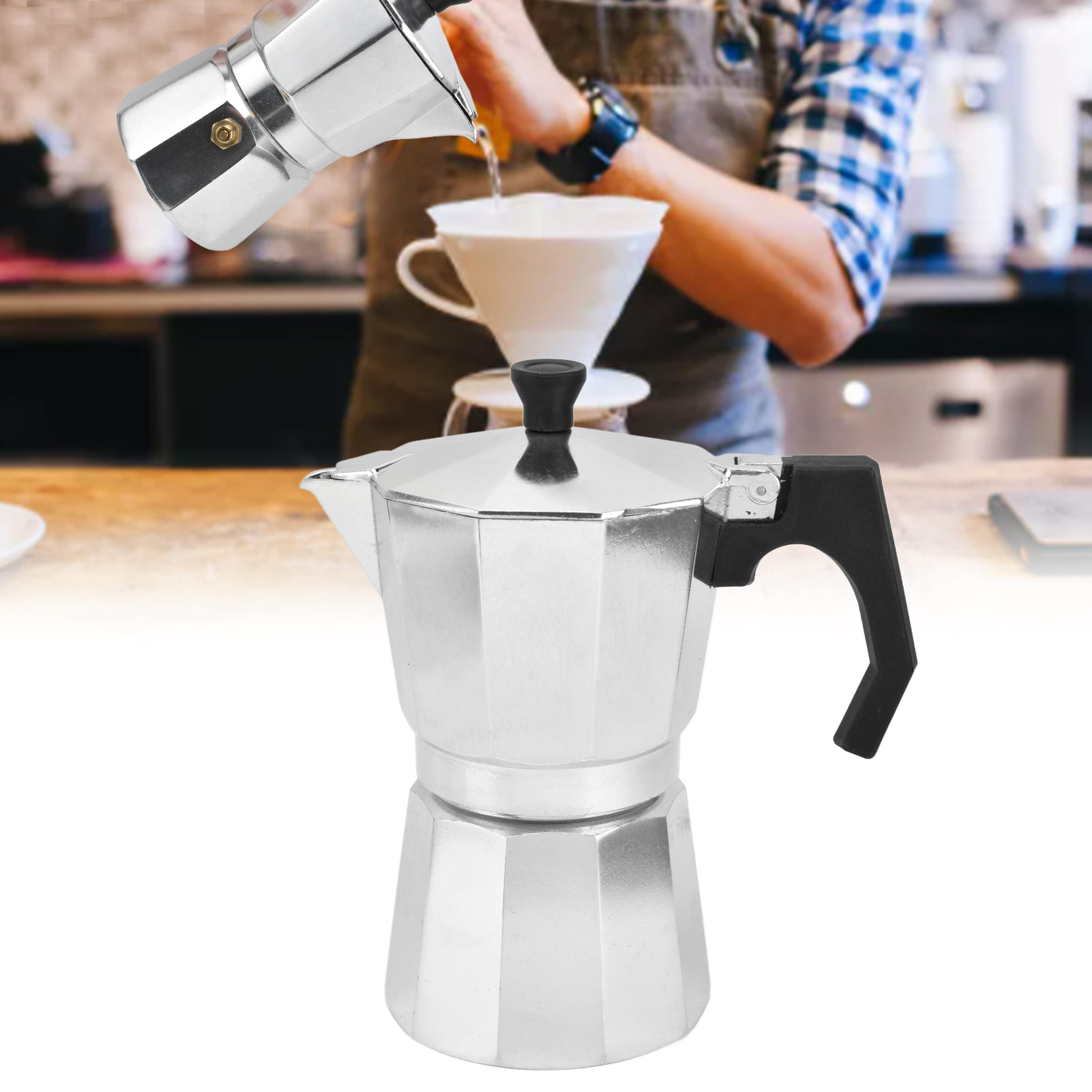 Moka-kanne, Achteckige Kaffeemaschine Aus Aluminium, Elektrische Kaffeemaschine, 300 Ml