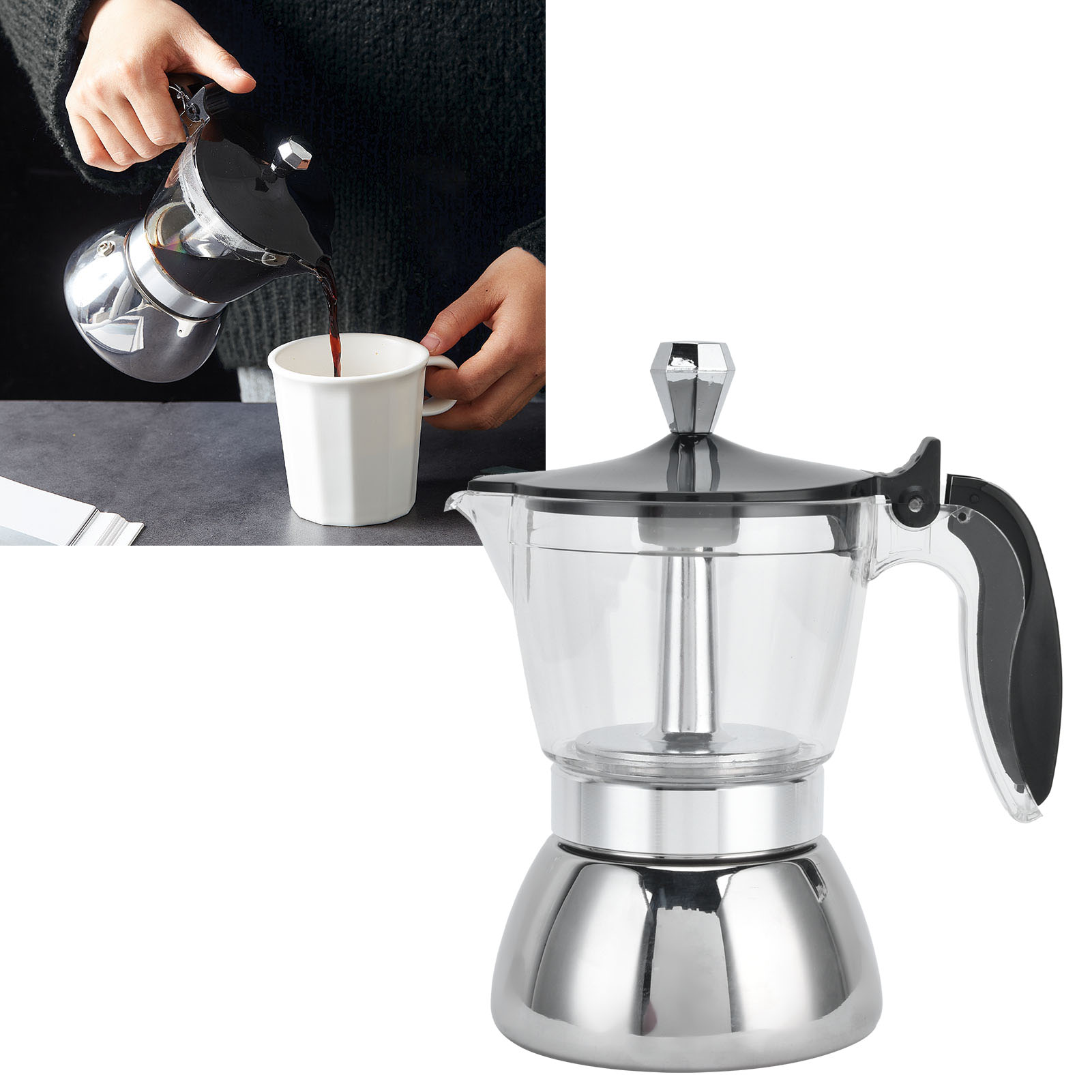 Italienische Kaffeemaschine Aus Edelstahl Für 4 Tassen, Mokkakanne, Küchenzubehör