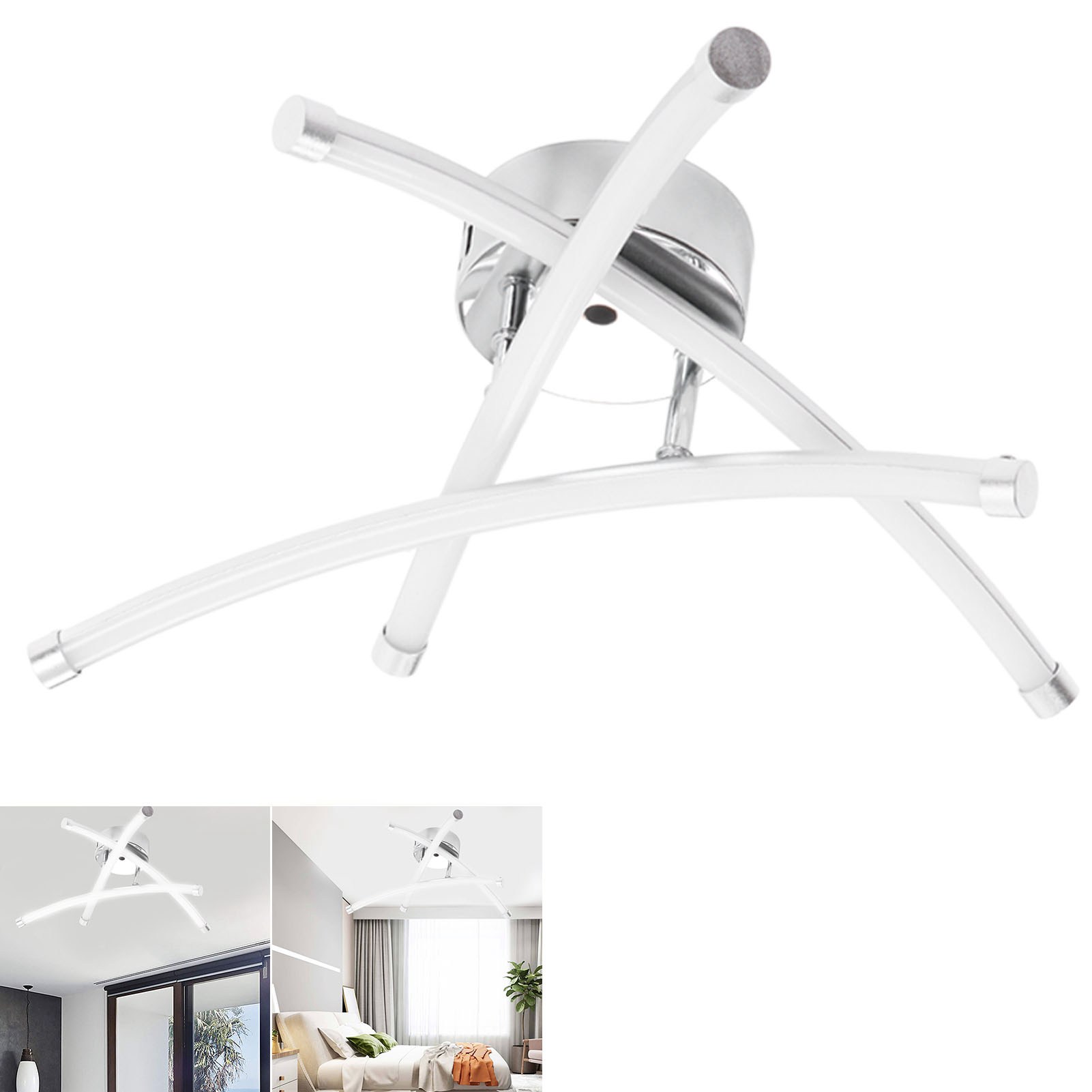 Gebogene Led-deckenleuchte Aus Silbernem Aluminium, 3 Warmweiße Lampen, Mit Treiber, Für Wohnzimmer, Küche Und Schlafzimmer (85-265 V).