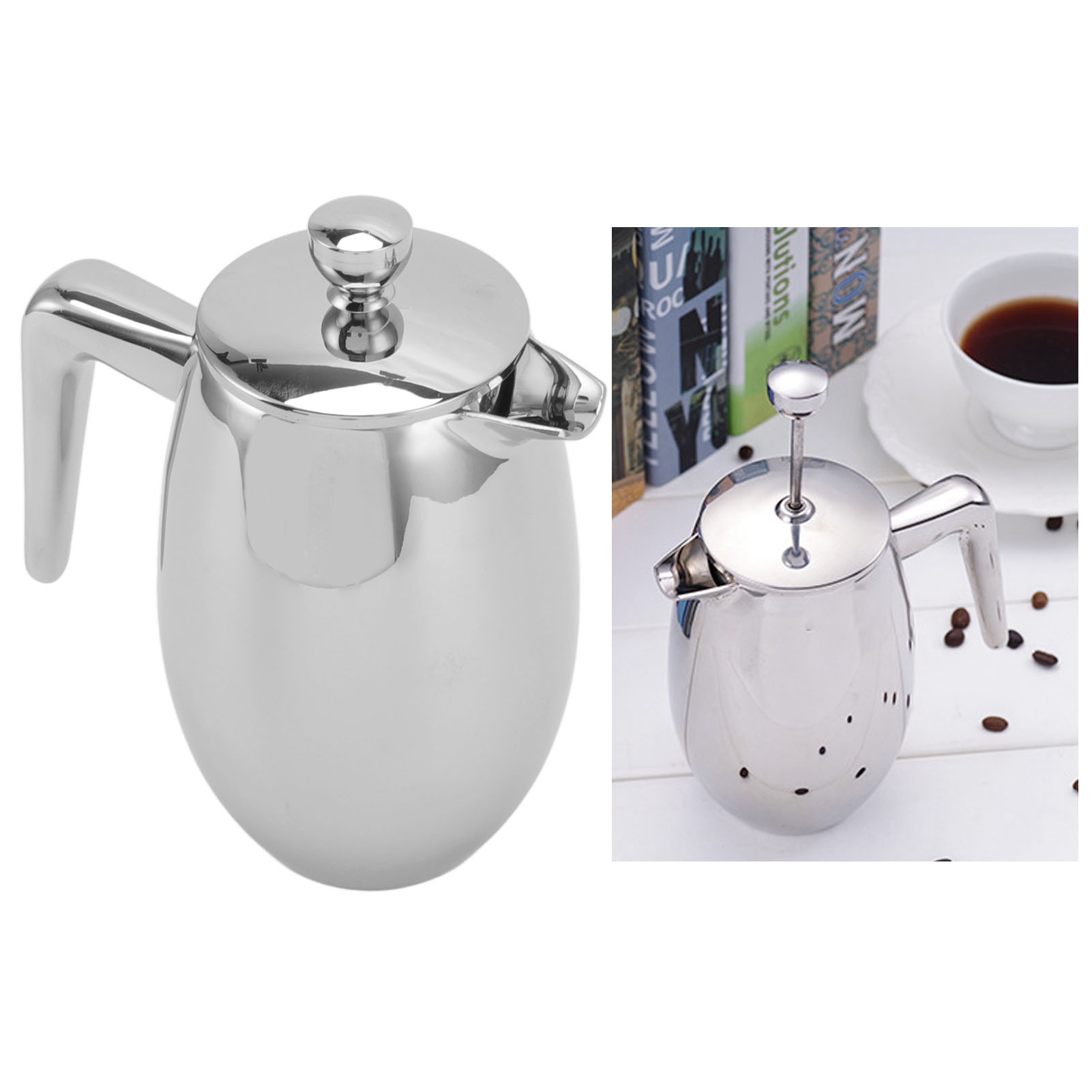 French-press-kaffeebereiter Aus Edelstahl 304, Doppelwandig, U-förmiger Ausguss, 800 Ml