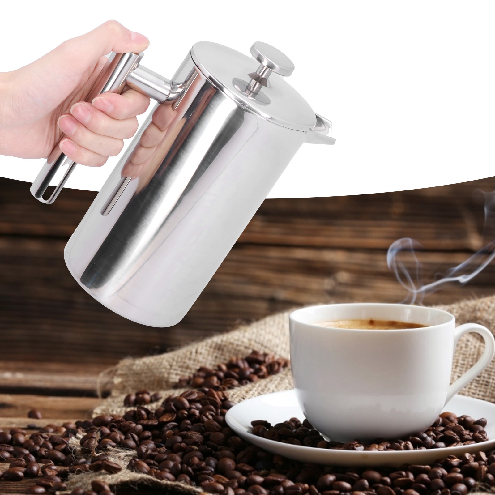 1000 Ml French-press-kaffeebereiter Aus Edelstahl Mit Zwei Fächern