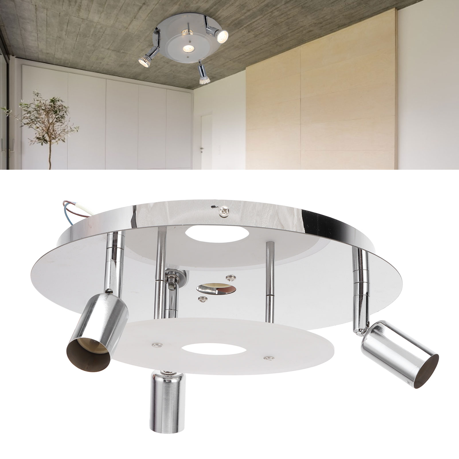 Gu10-deckenleuchte, Runde Dreiflammen-deckenleuchte, Moderne Und Elegante Leuchte Aus Schmiedeeisen, Inneneinrichtung, Schlafzimmer, Esszimmer, Wohnzimmer, Balkon, Flur, Badezimmer