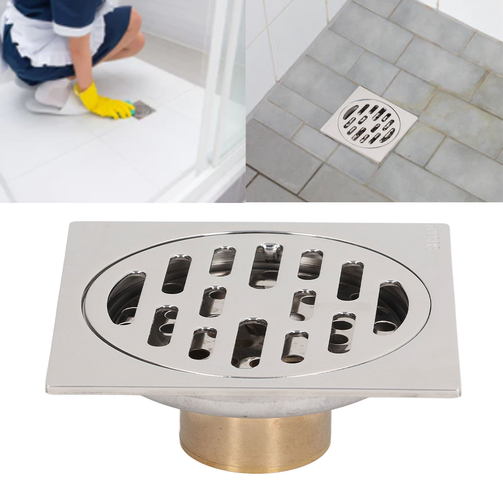 10 Cm (4 Zoll) Quadratischer Bodenablauf, Geruchs- Und Insektenabweisend, Flach, Mit Reinem Kupferkern, Für Badezimmer, Küche, Balkon, Beschichtet Für Flaches Wasser.
