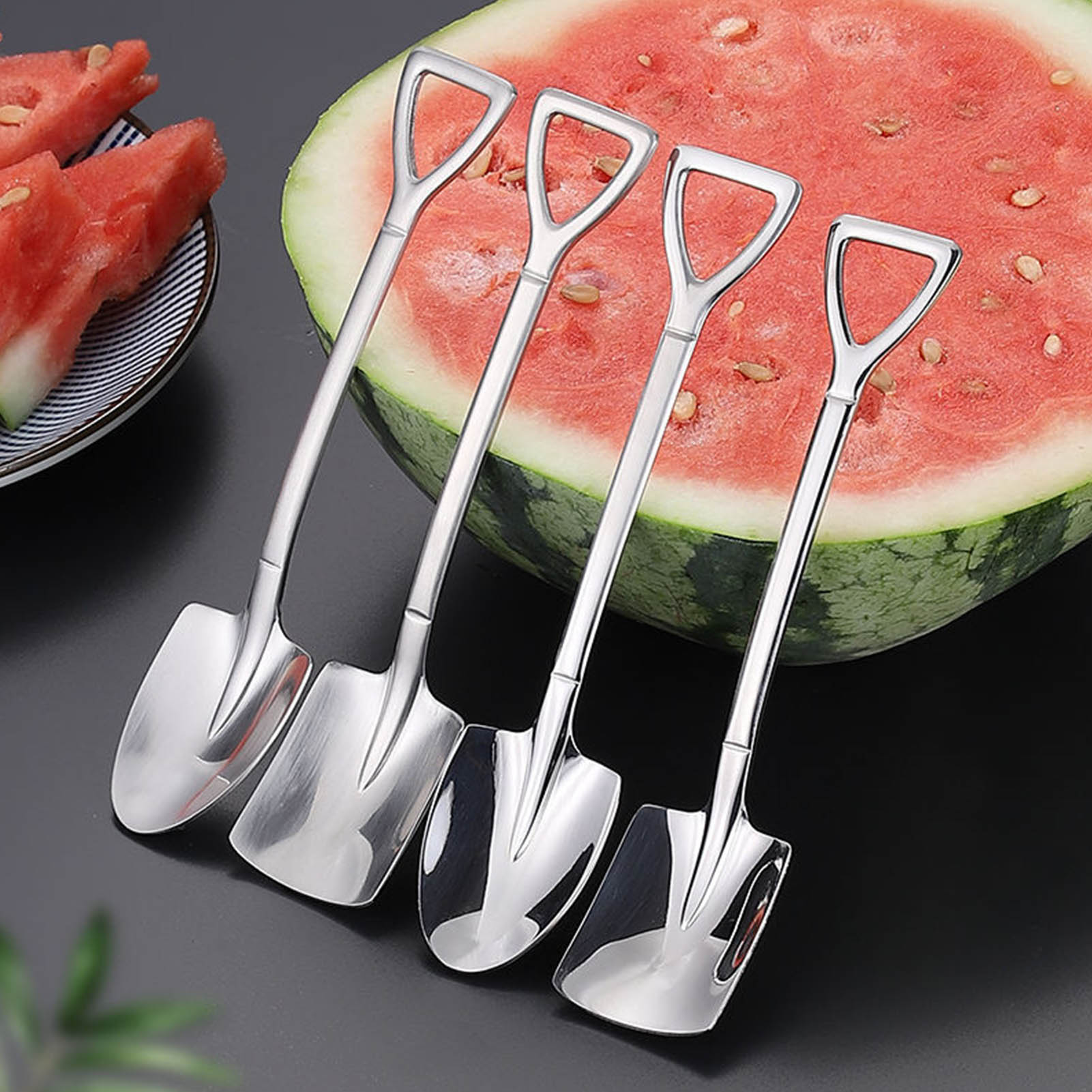 Spatel, Löffel Und Schöpfkelle Aus Edelstahl Für Desserts Und Wassermelone Beinhaltet 2 Spitze Spatel Und 2 Quadratische Spatel.