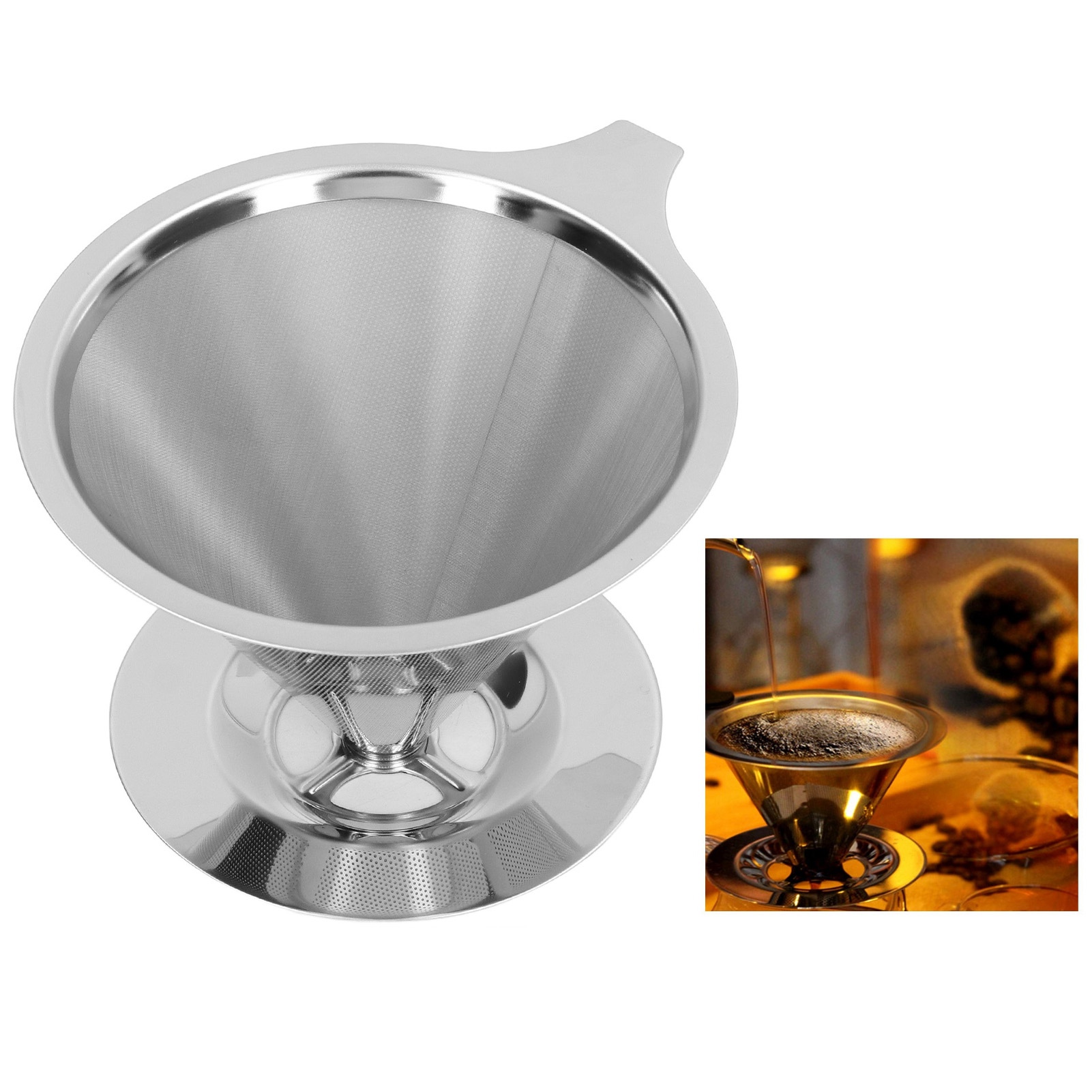 Kaffeefilter, Filter Für Langsames Brühen, 1 Bis 6 Tassen, Wiederverwendbar, Edelstahl
