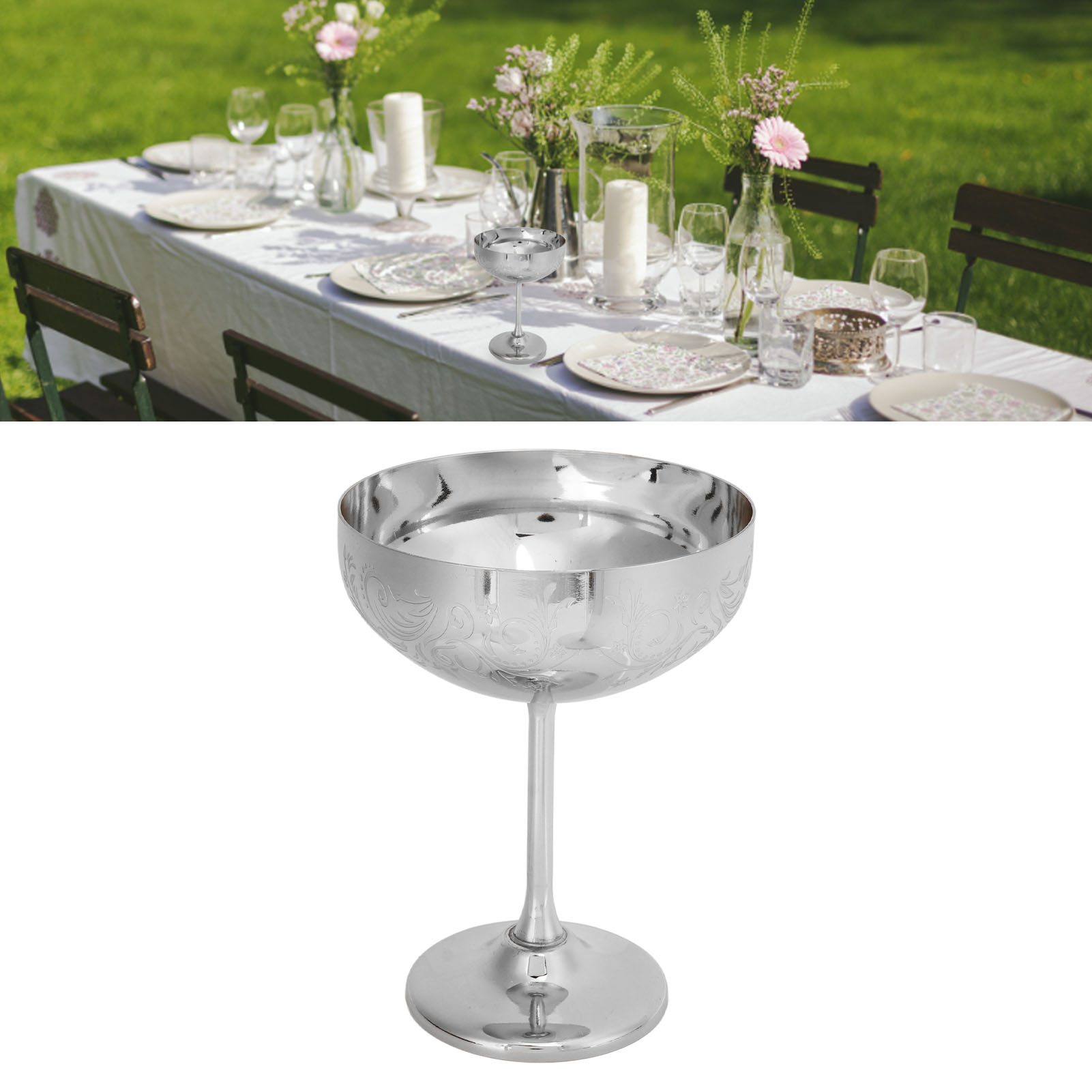 Champagnerglas Aus Metall, Becher Aus Edelstahl 304, Graviert, Für Bar Oder Party, Rotweinglas, Dekoratives Glas, Blumen- Und Spiegelmuster.