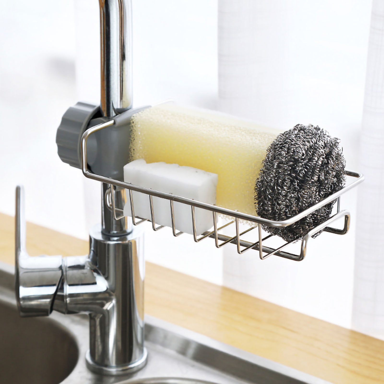 Haishengjia Küchenspülen-armaturen-ablage, Abtropffläche Aus Edelstahl, Kreatives Einlagiges Aufbewahrungsregal Für Reinigungstücher Und Hygieneartikel (einlagig)