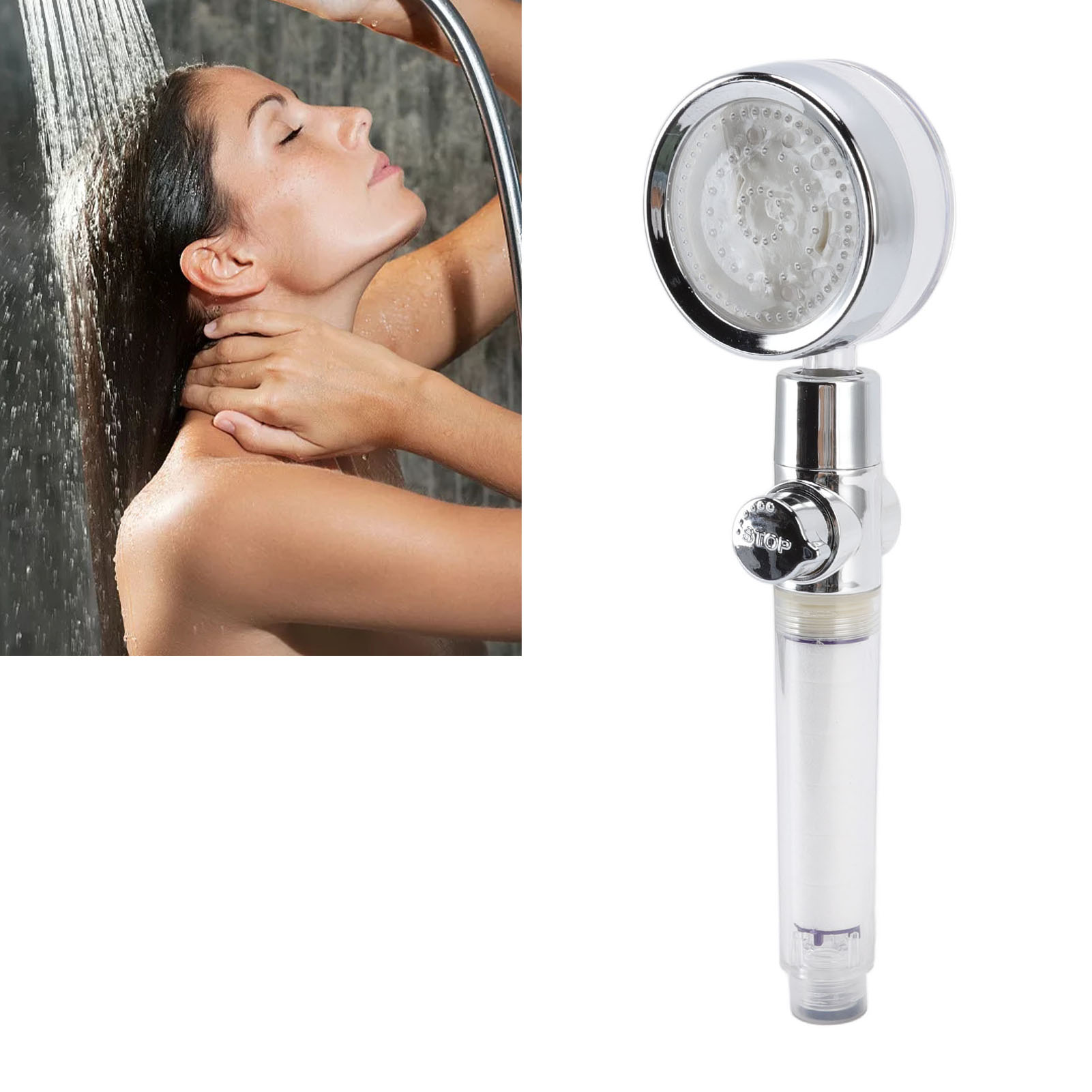 Led-duschkopf G1/2 Mit Ein-knopf-wasserstopp, Filter, Baumwoll-sprühfunktion, Temperaturregelung Und Dreifarbiger Duschkopffunktion Sds-a34