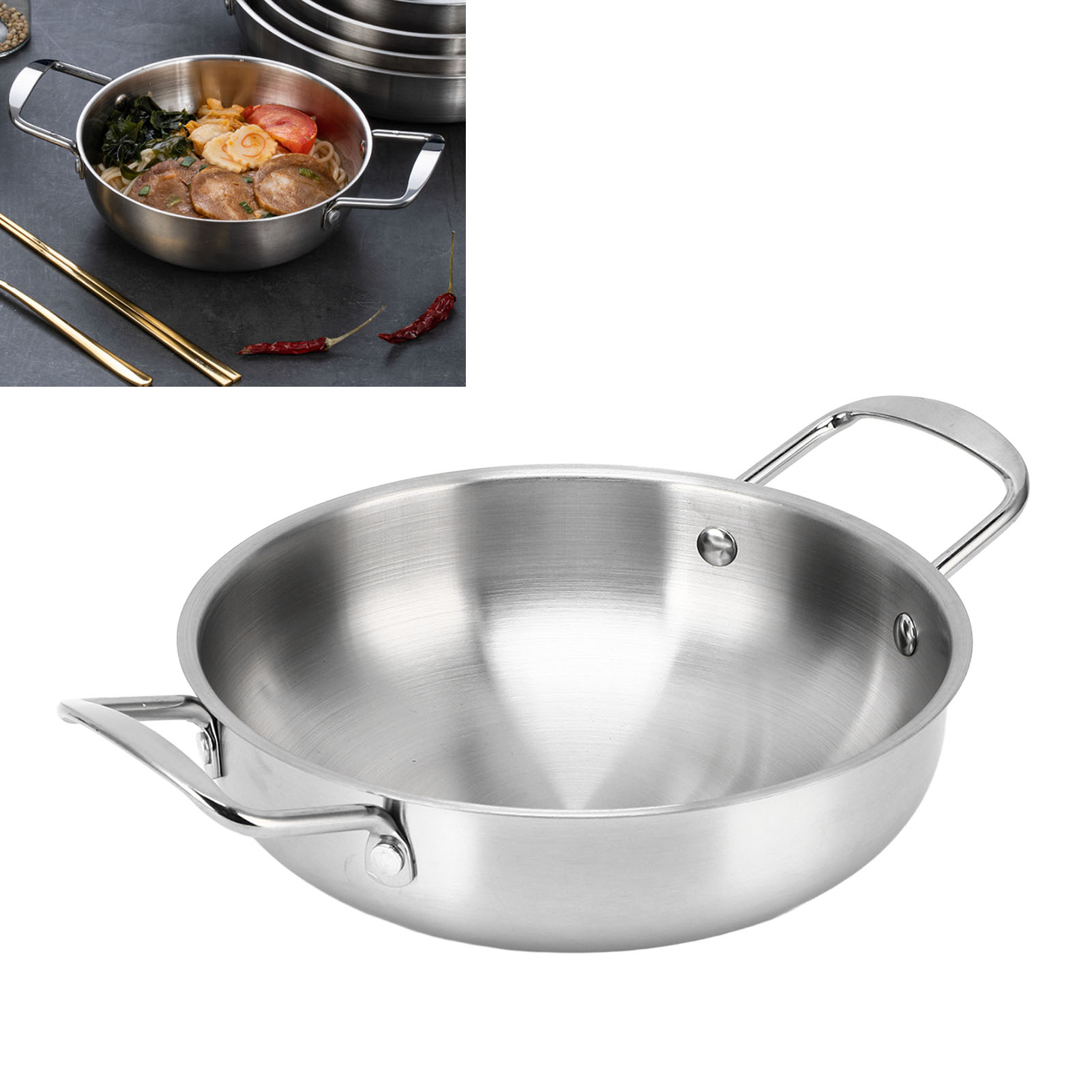 Koreanischer Instantnudeltopf Aus Edelstahl, Fonduetopf, Trockentopf Mit Zwei Griffen, Für Gasherde, Meeresfrüchtetopf, 20 Cm