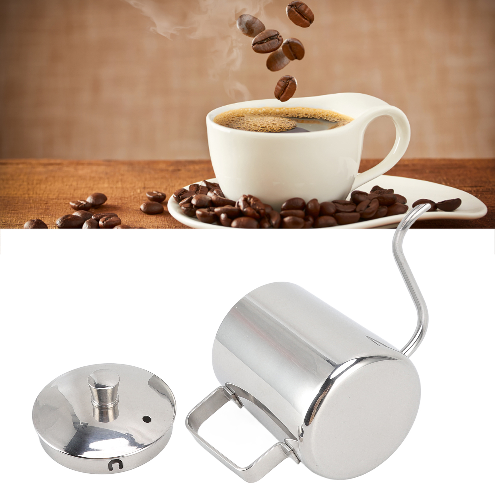 Filterkaffeemaschine Aus Edelstahl Mit Tropffreien Teflon-griffen, 350-ml-silberauslauf, Milchbehälter Und Deckel.