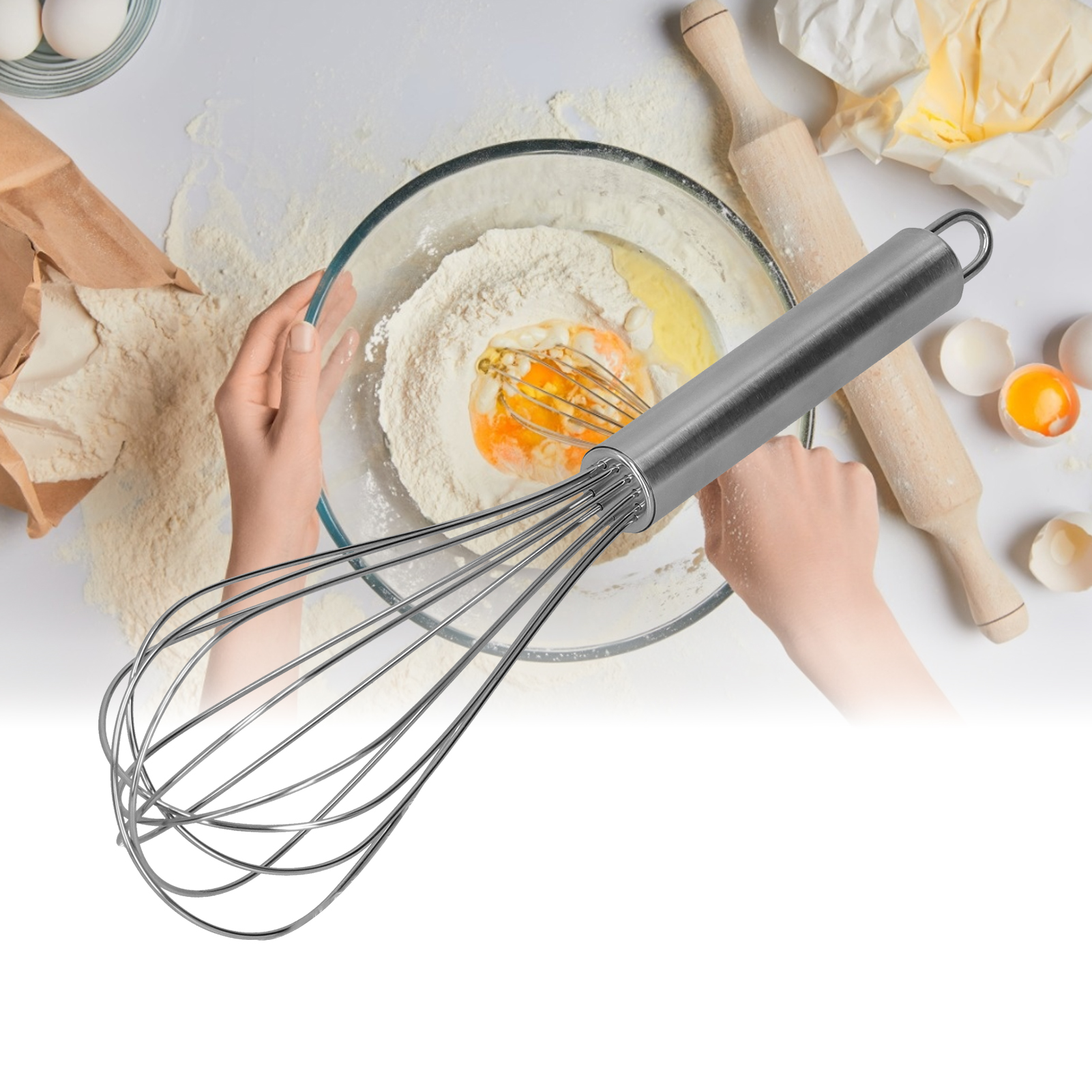 Sechsdrähtiger Handschneebesen Aus Edelstahl, Ideal Zum Kochen, Mischen Und Schlagen Zu Hause (25 Cm).