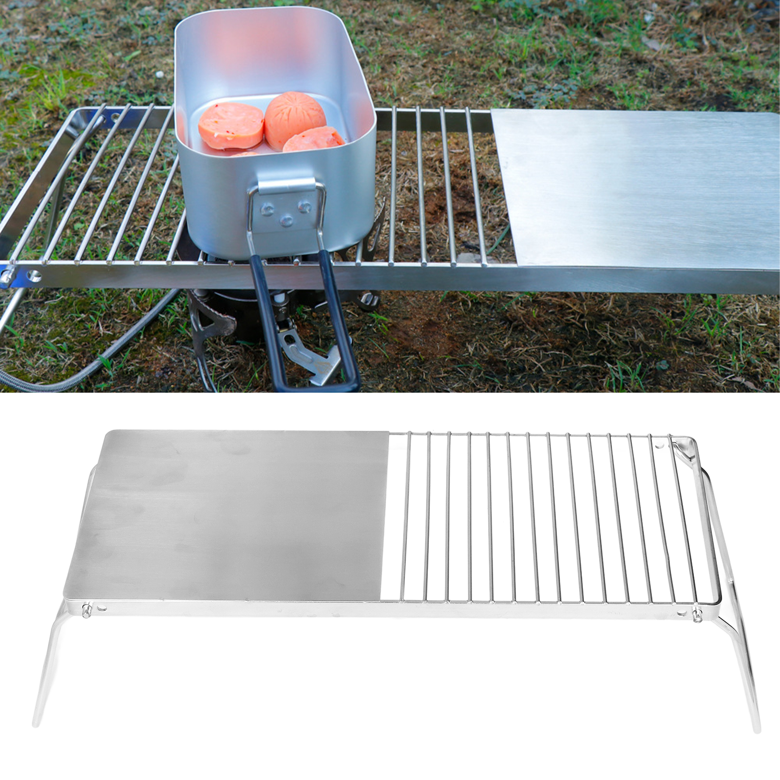 44 Cm Großer, Klappbarer Edelstahlgrill Für Camping, Ideal Für Holzkohle, Brennholz, Braten, Teppanyaki Und Picknicks. Inklusive Topfhalter.