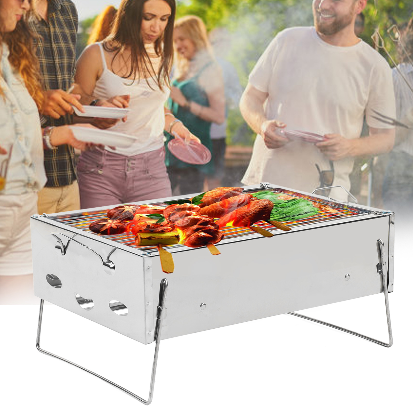 Tragbarer Außengrill, Faltbarer Grillständer, Holzkohlegrill.